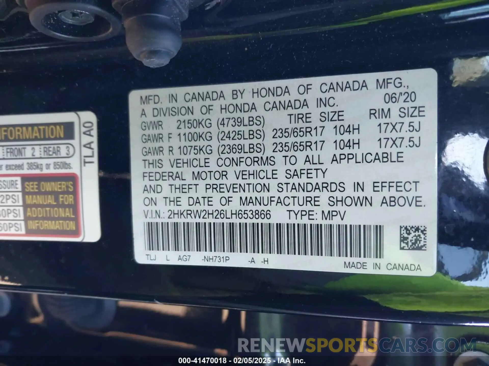 9 fotografías del automóvil dañado 2HKRW2H26LH653866 HONDA CR-V 2020
