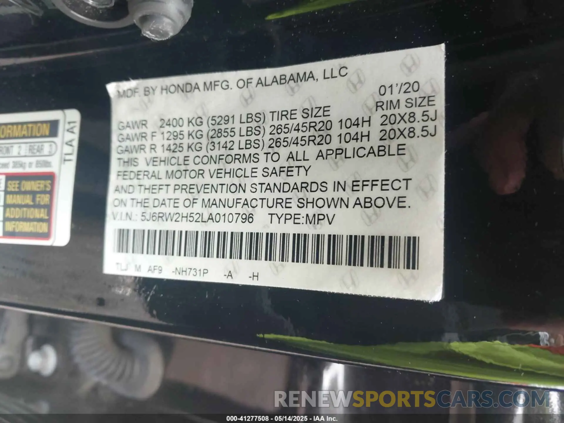 9 fotografías del automóvil dañado 2HKRW2H53LH661224 HONDA CR-V 2020
