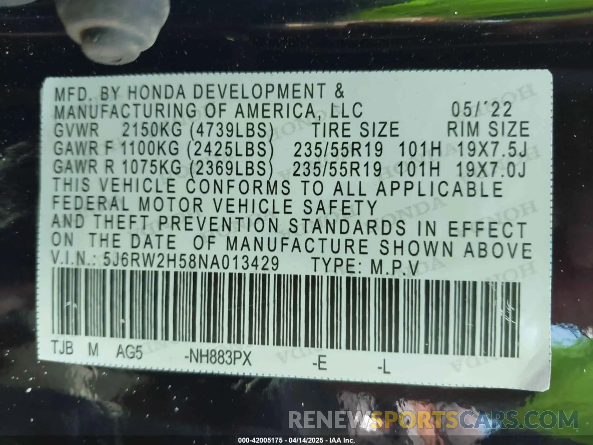 9 fotografías del automóvil dañado 2HKRW2H55LH673925 HONDA CR-V 2020