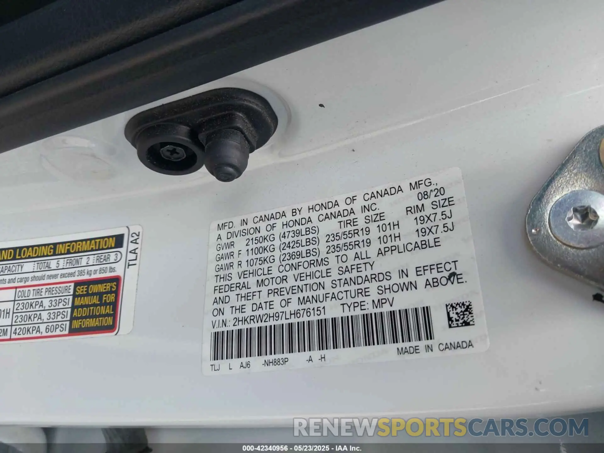 9 fotografías del automóvil dañado 2HKRW2H97LH676151 HONDA CR-V 2020