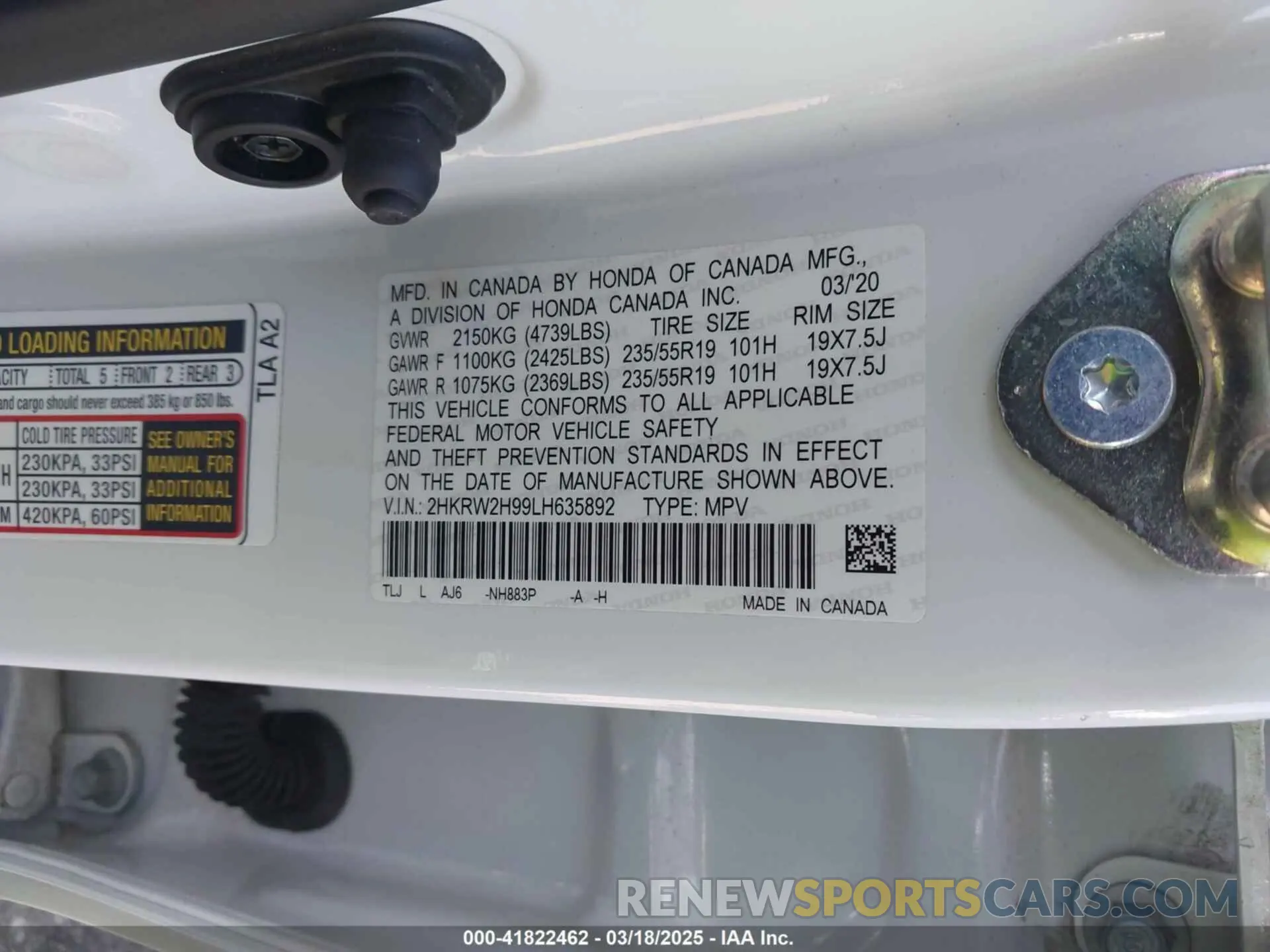 9 fotografías del automóvil dañado 2HKRW2H99LH635892 HONDA CR-V 2020