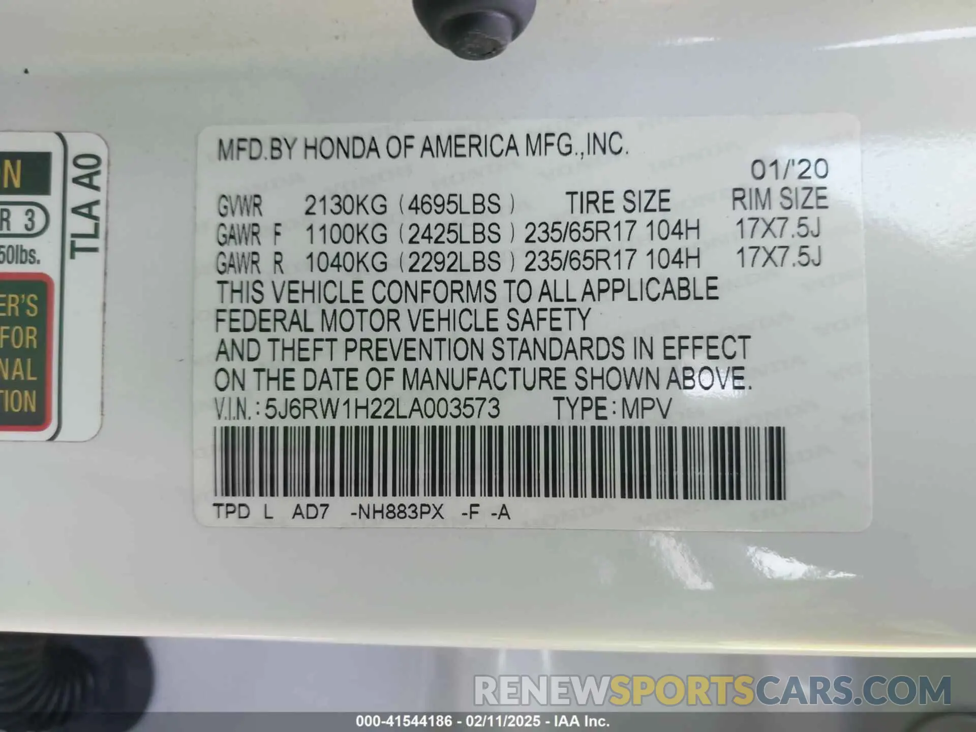 9 fotografías del automóvil dañado 5J6RW1H22LA003573 HONDA CR-V 2020