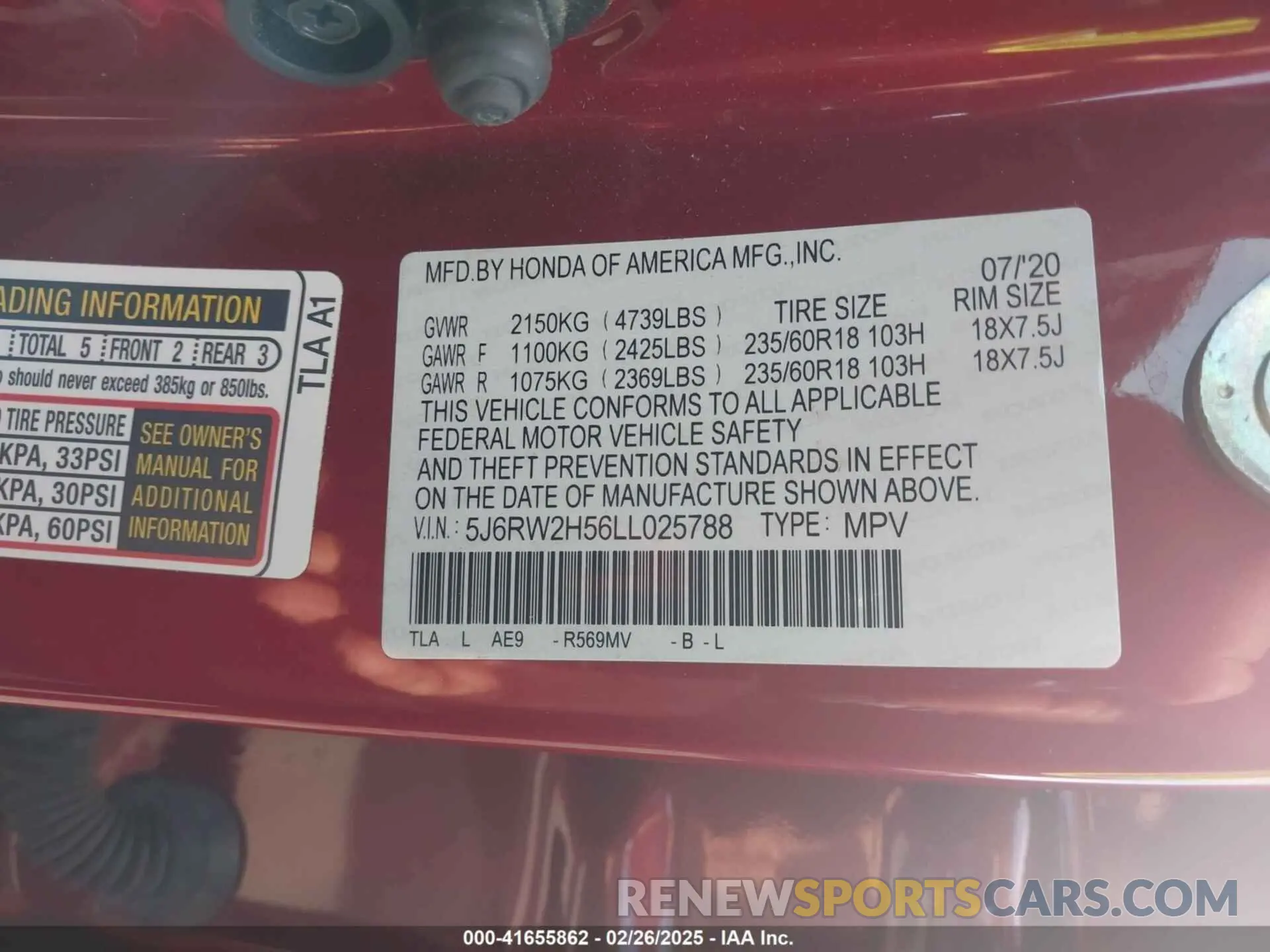 9 fotografías del automóvil dañado 5J6RW2H56LL025788 HONDA CR-V 2020