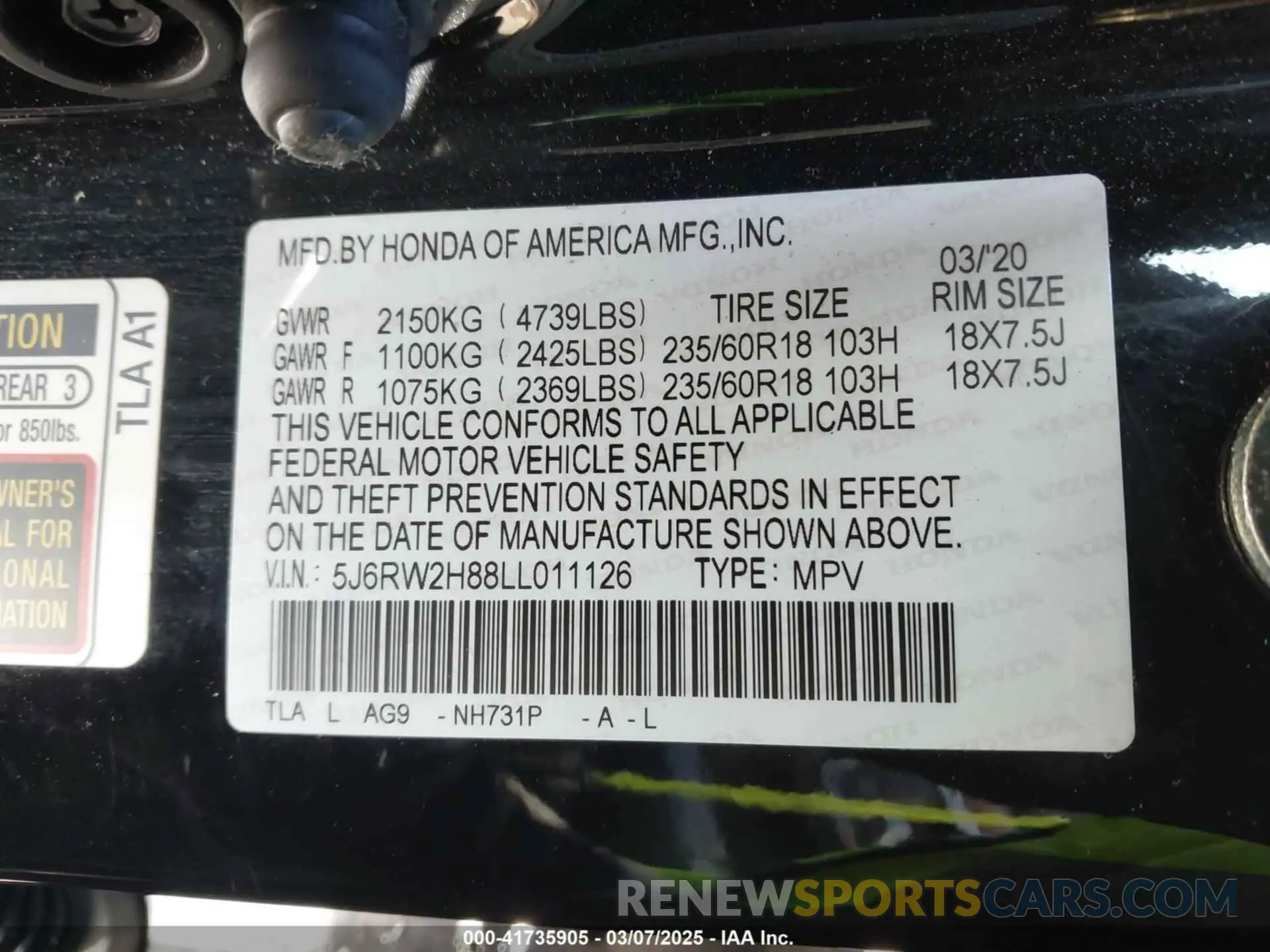 9 fotografías del automóvil dañado 5J6RW2H88LL011126 HONDA CR-V 2020