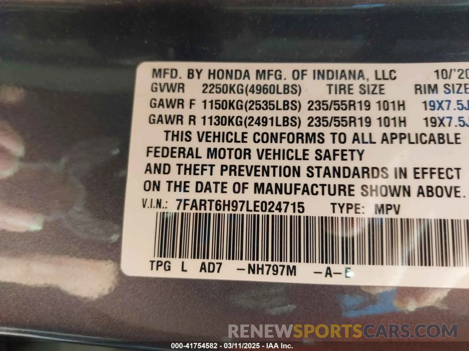 9 fotografías del automóvil dañado 7FART6H97LE024715 HONDA CR-V 2020