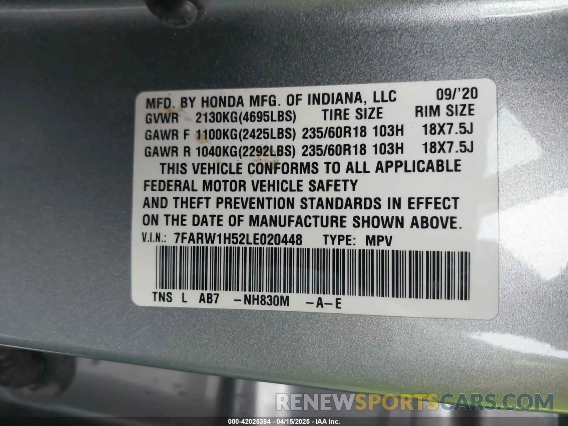 9 fotografías del automóvil dañado 7FARW1H52LE020448 HONDA CR-V 2020
