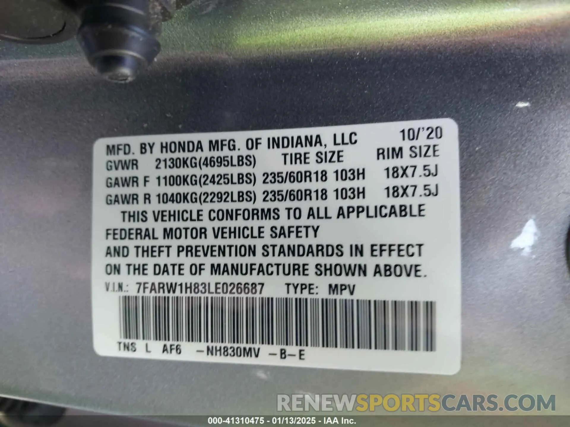 9 fotografías del automóvil dañado 7FARW1H83LE026687 HONDA CR-V 2020