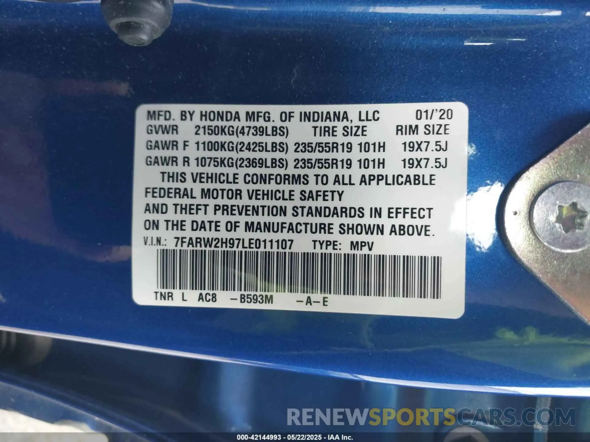 9 fotografías del automóvil dañado 7FARW2H97LE011107 HONDA CR-V 2020