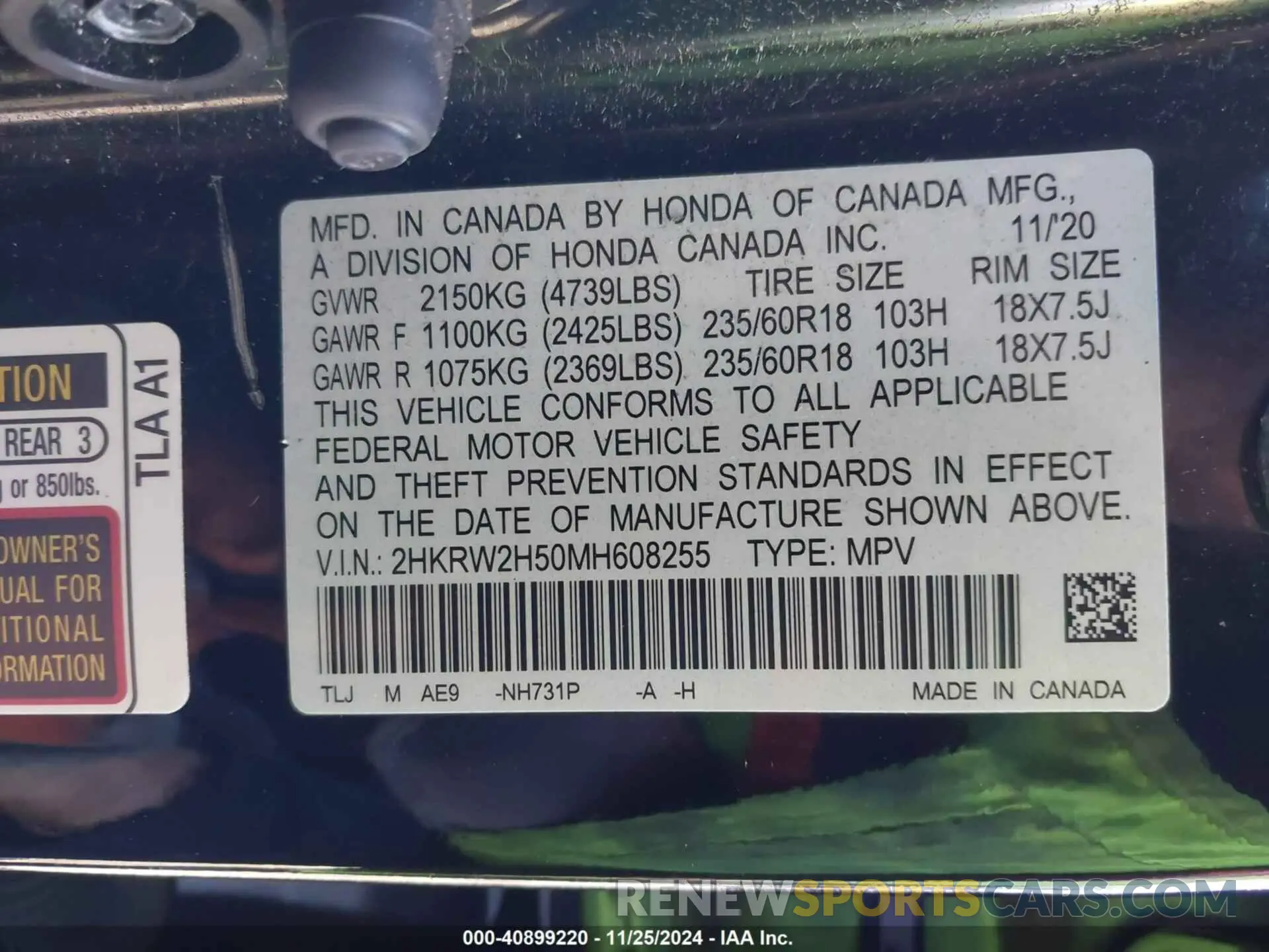 9 fotografías del automóvil dañado 2HKRW2H50MH608255 HONDA CR-V 2021