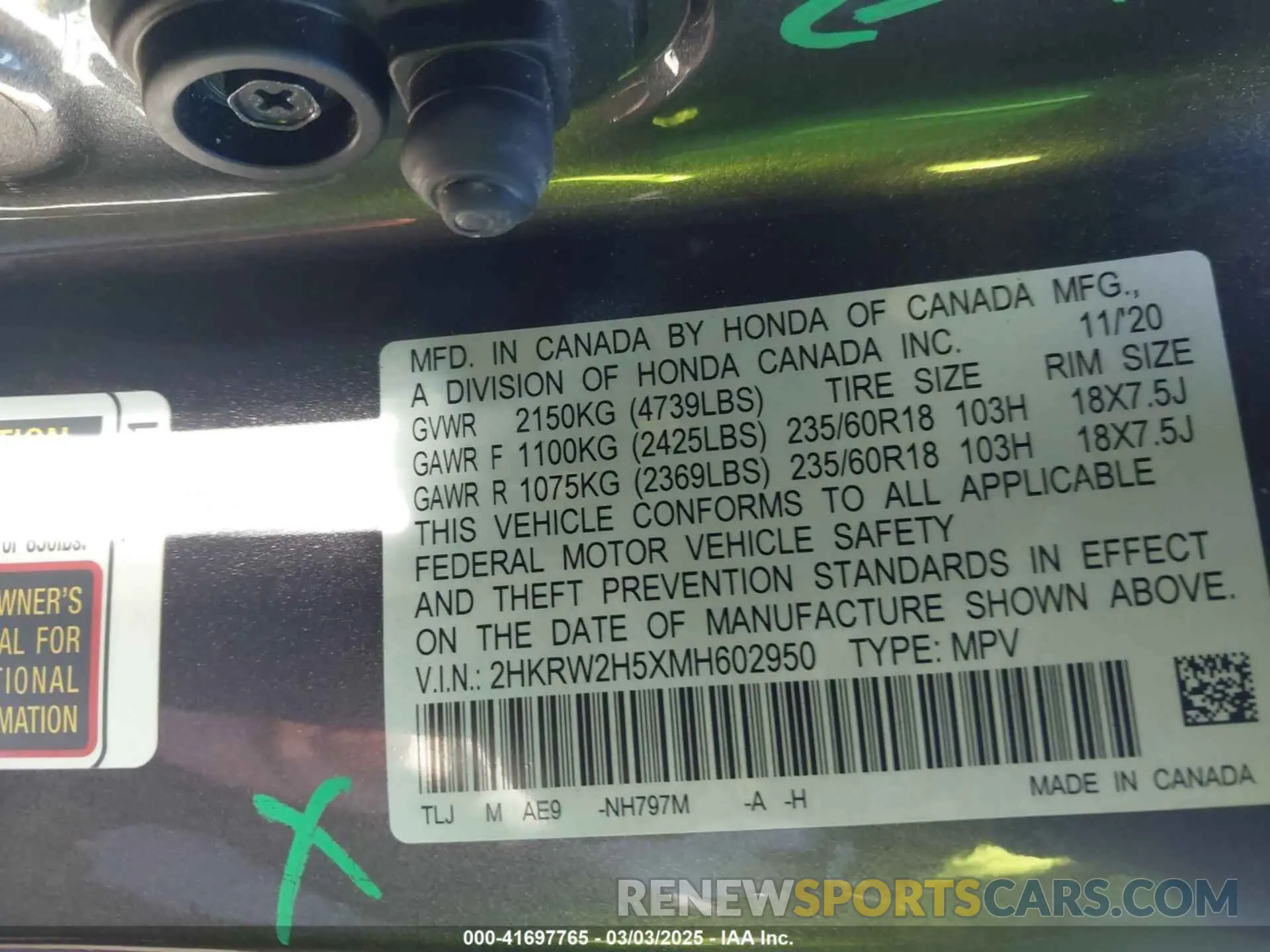 9 fotografías del automóvil dañado 2HKRW2H5XMH602950 HONDA CR-V 2021