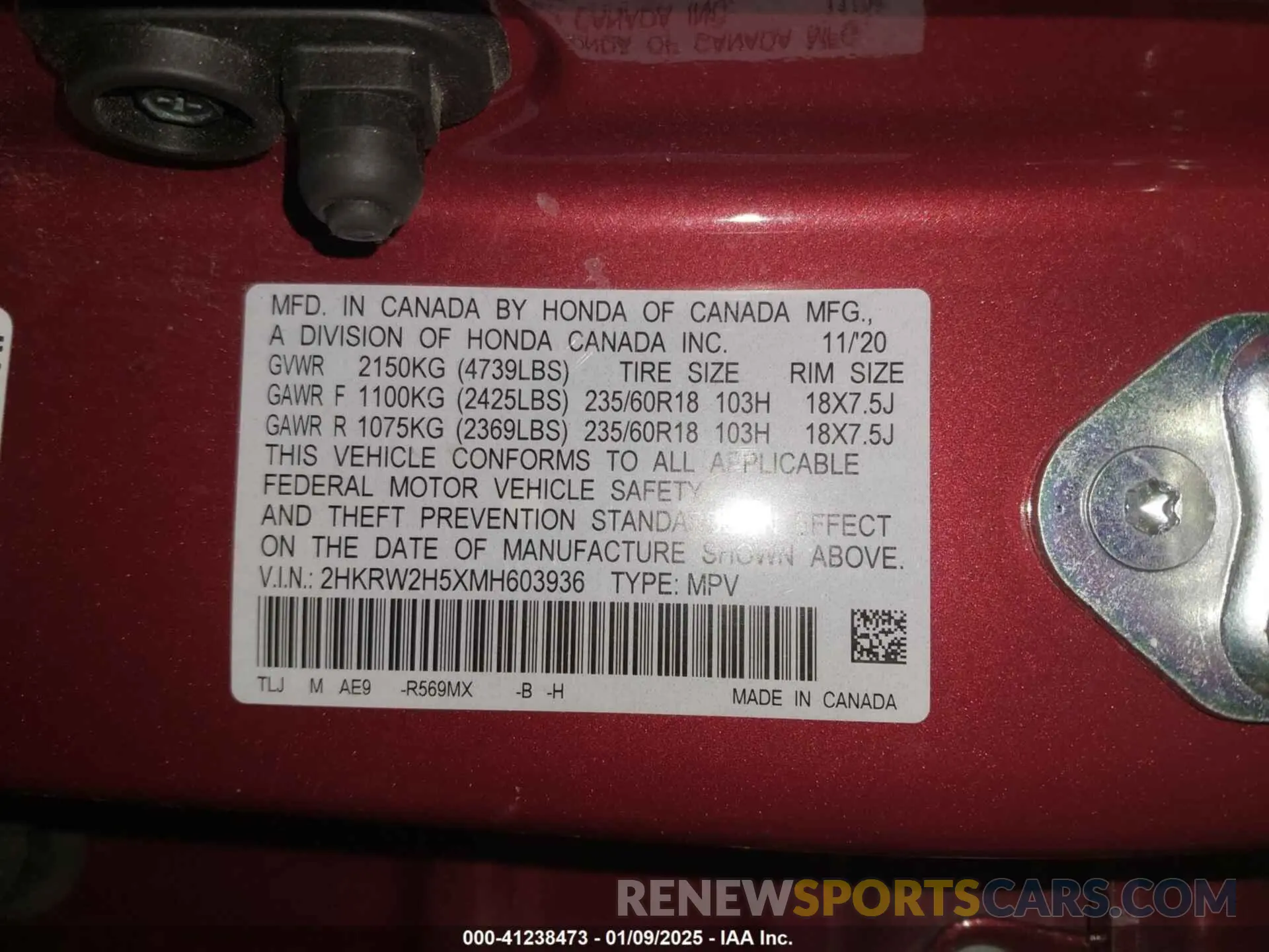 9 fotografías del automóvil dañado 2HKRW2H5XMH603936 HONDA CR-V 2021