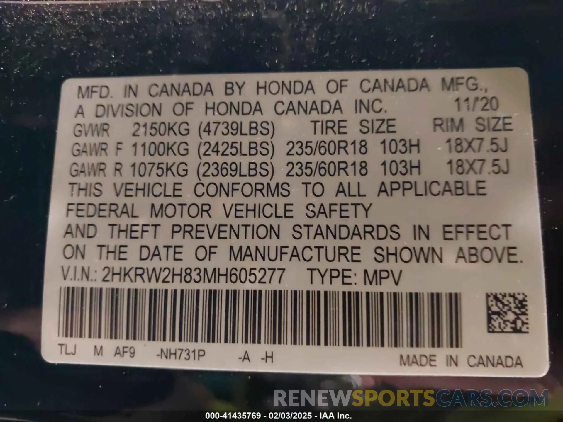 9 fotografías del automóvil dañado 2HKRW2H83MH605277 HONDA CR-V 2021