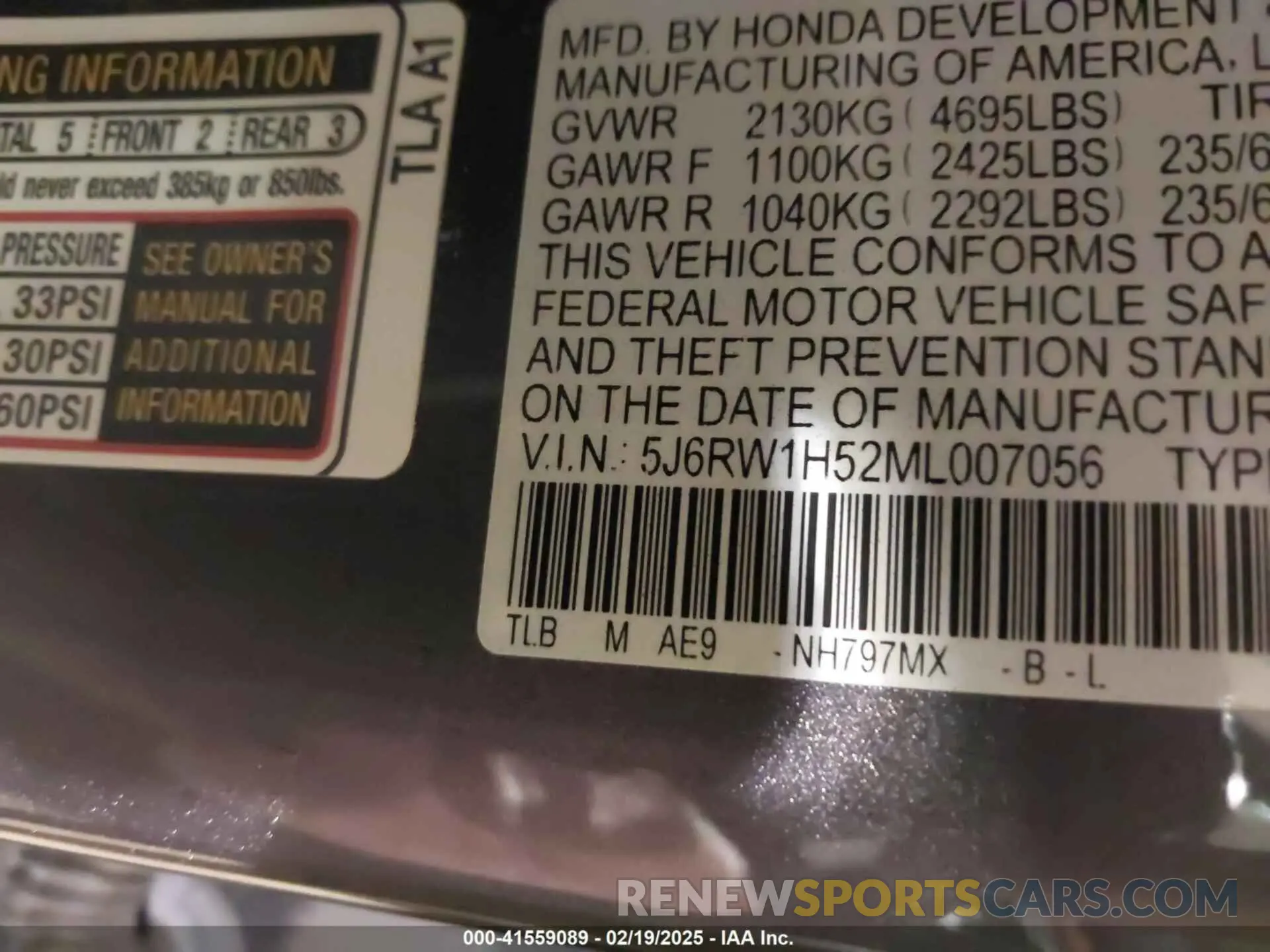 9 fotografías del automóvil dañado 5J6RW1H52ML007056 HONDA CR-V 2021