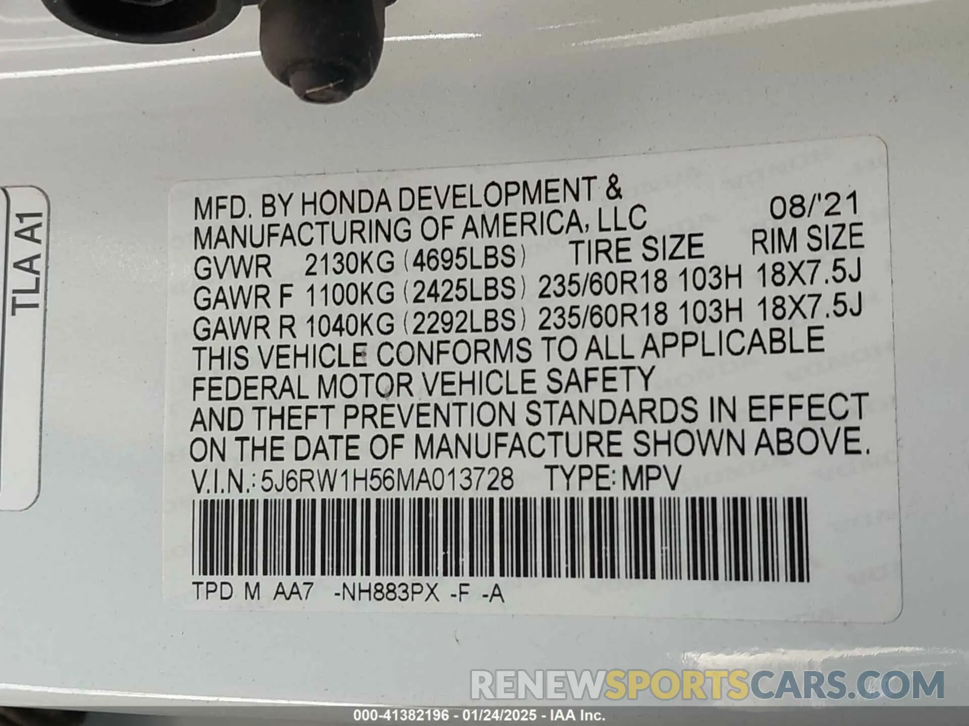 9 fotografías del automóvil dañado 5J6RW1H56MA013728 HONDA CR-V 2021