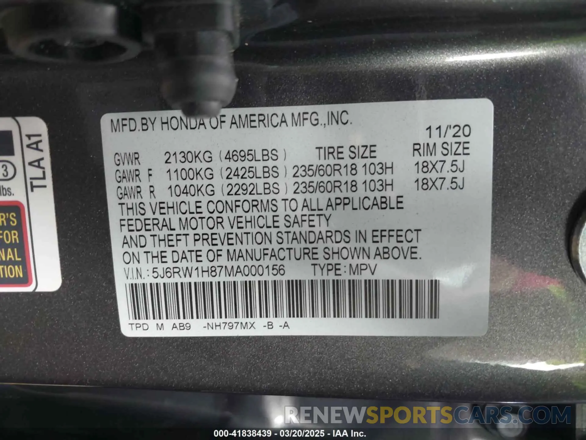 9 fotografías del automóvil dañado 5J6RW1H87MA000156 HONDA CR-V 2021