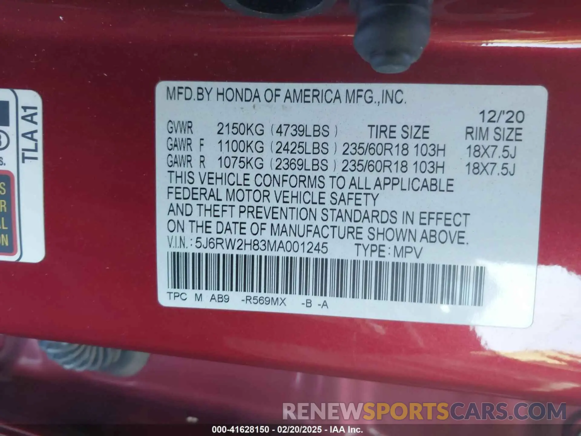 9 fotografías del automóvil dañado 5J6RW2H83MA001245 HONDA CR-V 2021