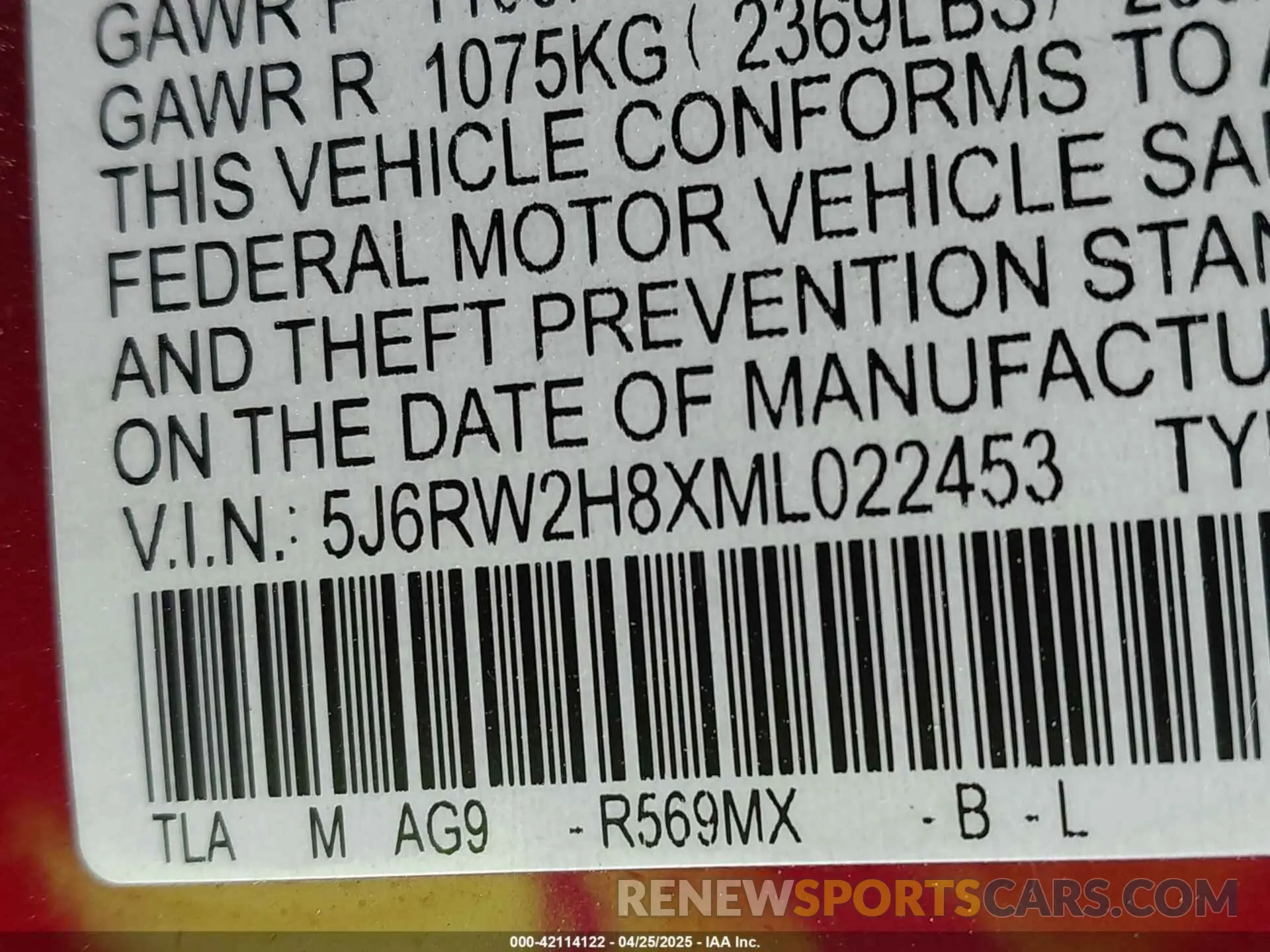 9 fotografías del automóvil dañado 5J6RW2H8XML022453 HONDA CR-V 2021