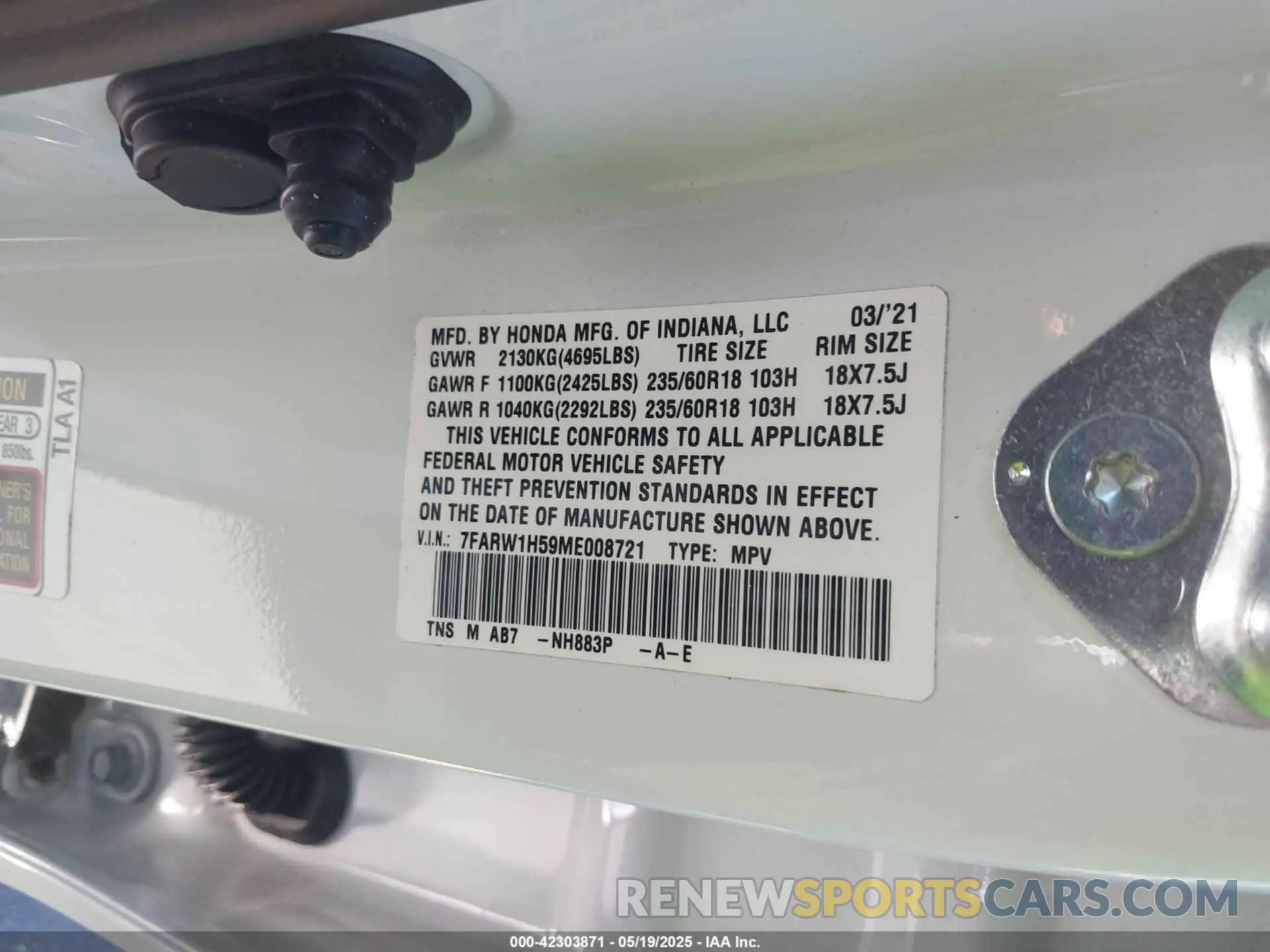 9 fotografías del automóvil dañado 7FARW1H59ME008721 HONDA CR-V 2021