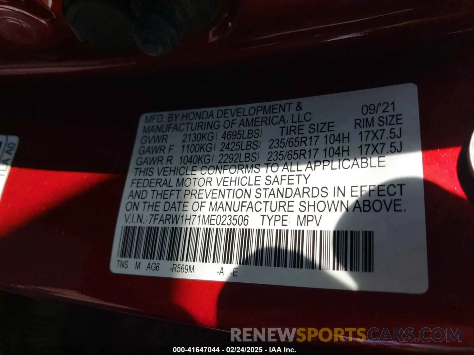 9 fotografías del automóvil dañado 7FARW1H71ME023506 HONDA CR-V 2021