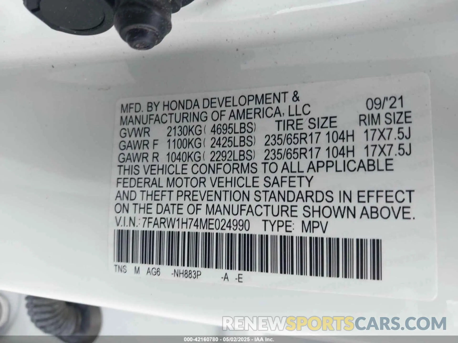 9 fotografías del automóvil dañado 7FARW1H74ME024990 HONDA CR-V 2021