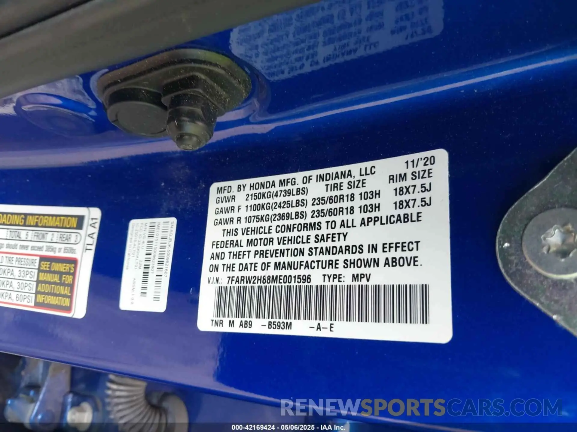 9 fotografías del automóvil dañado 7FARW2H88ME001596 HONDA CR-V 2021