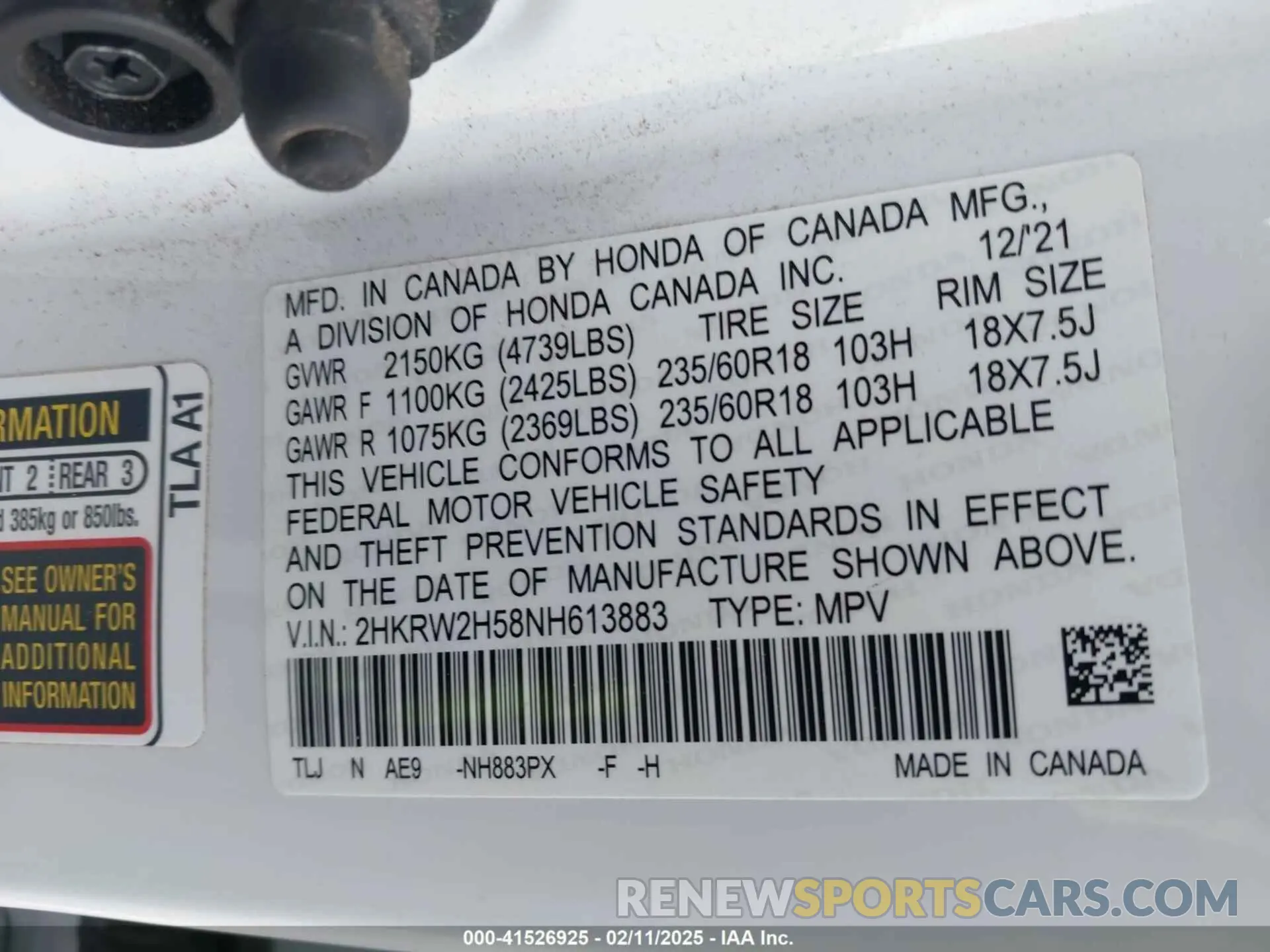 9 fotografías del automóvil dañado 2HKRW2H58NH613883 HONDA CR-V 2022