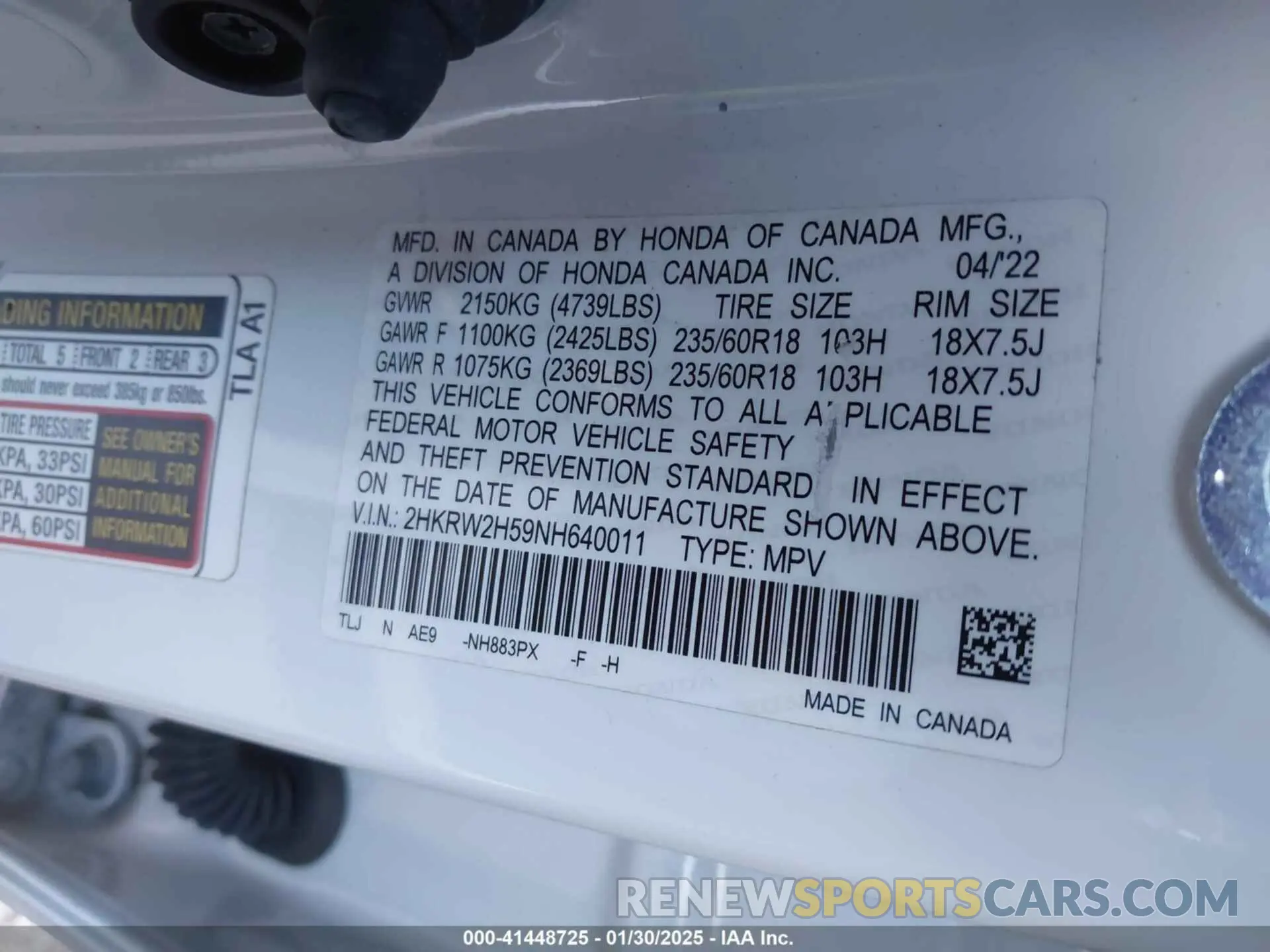 9 fotografías del automóvil dañado 2HKRW2H59NH640011 HONDA CR-V 2022