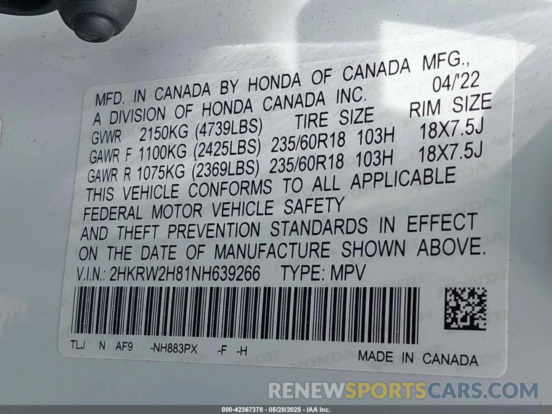 9 fotografías del automóvil dañado 2HKRW2H81NH639266 HONDA CR-V 2022