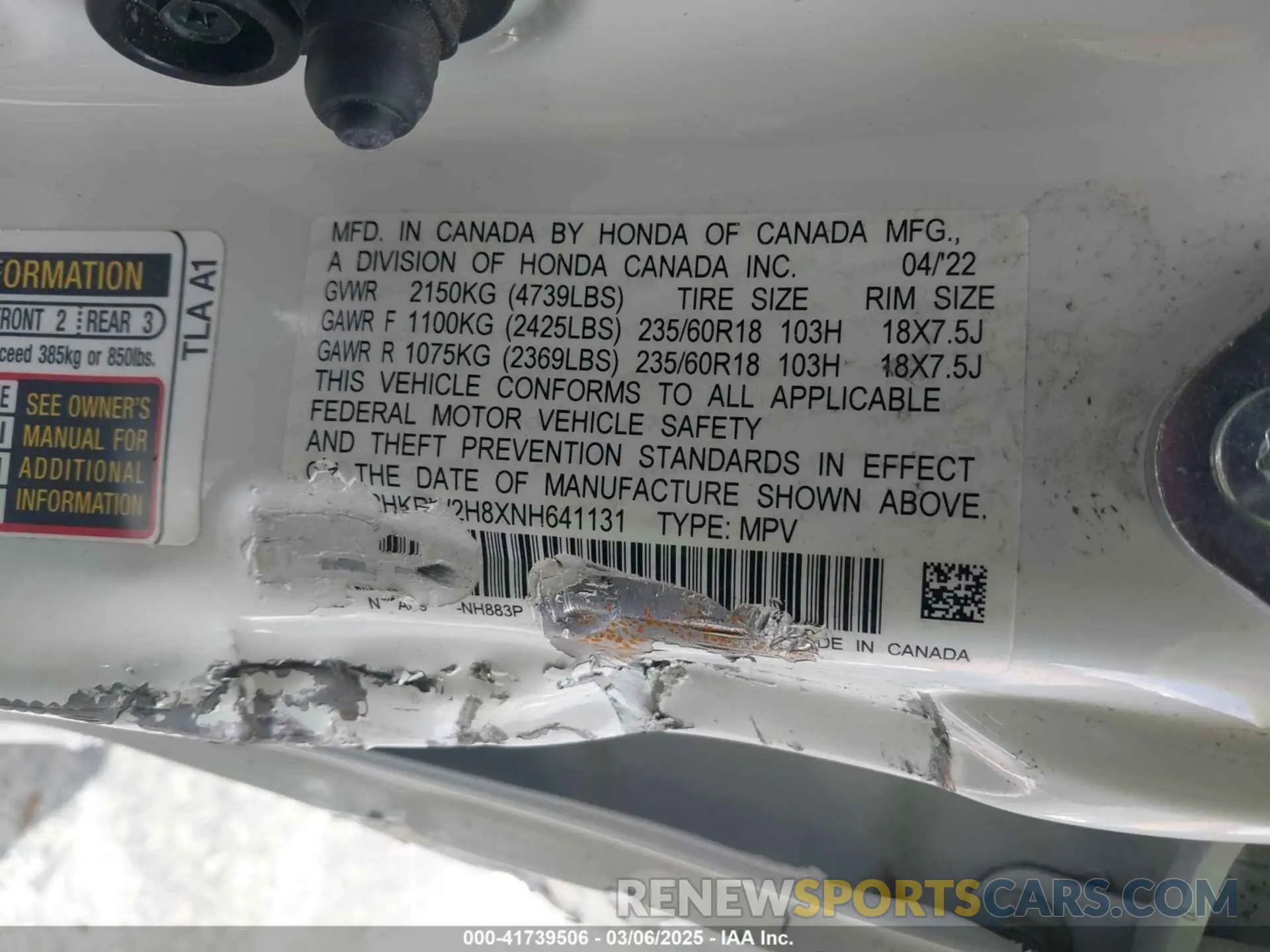 9 fotografías del automóvil dañado 2HKRW2H8XNH641131 HONDA CR-V 2022