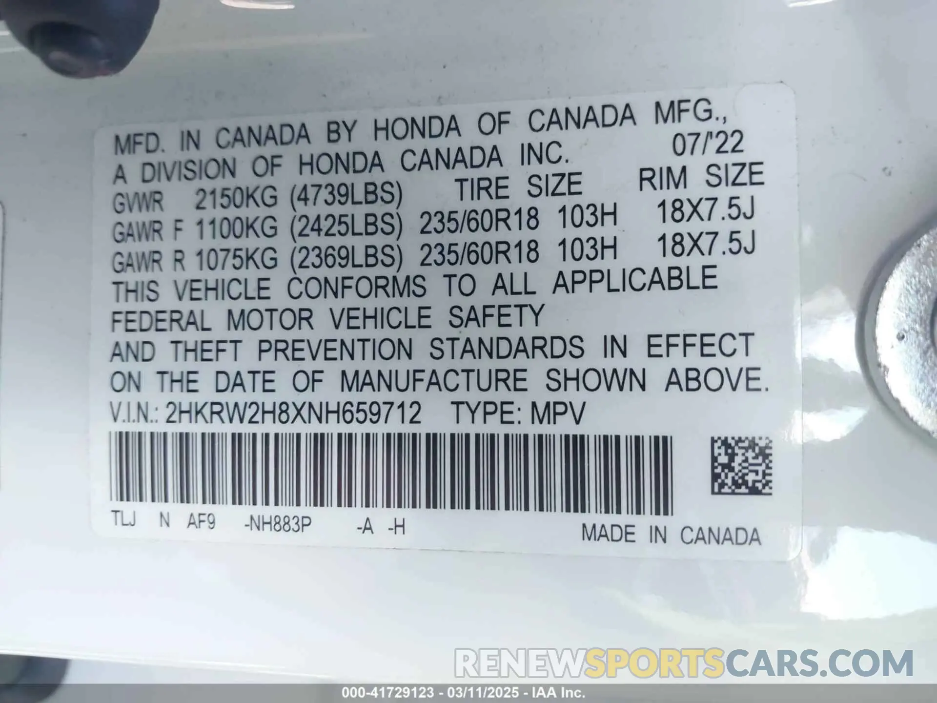 9 fotografías del automóvil dañado 2HKRW2H8XNH659712 HONDA CR-V 2022
