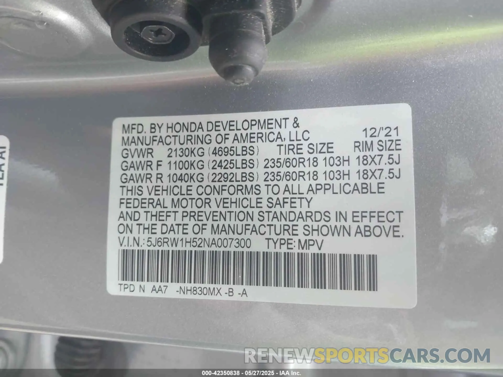 9 fotografías del automóvil dañado 5J6RW1H52NA007300 HONDA CR-V 2022