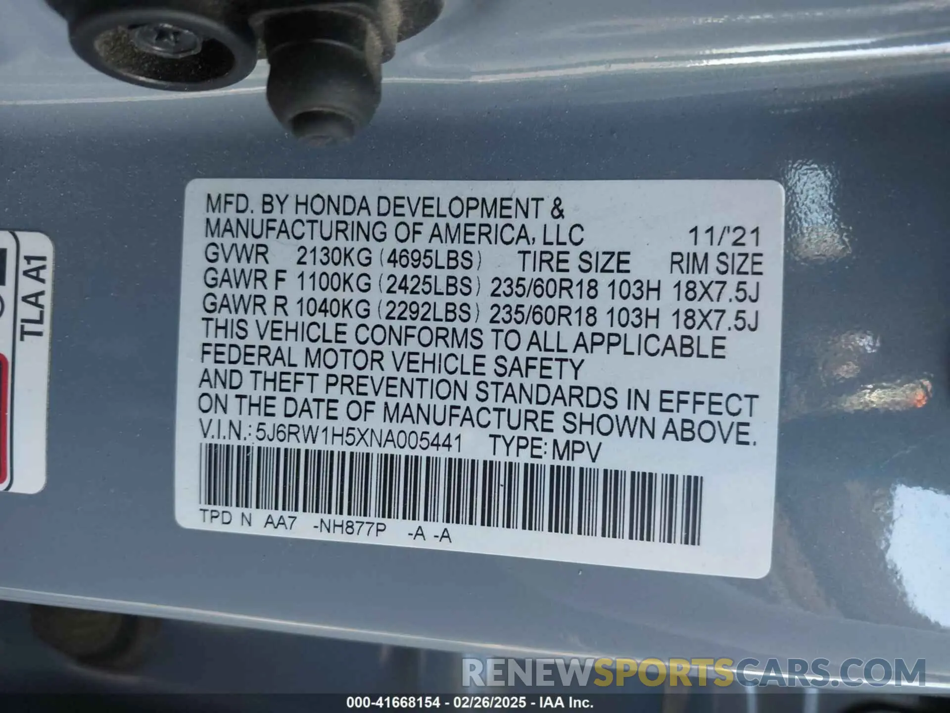 9 fotografías del automóvil dañado 5J6RW1H5XNA005441 HONDA CR-V 2022