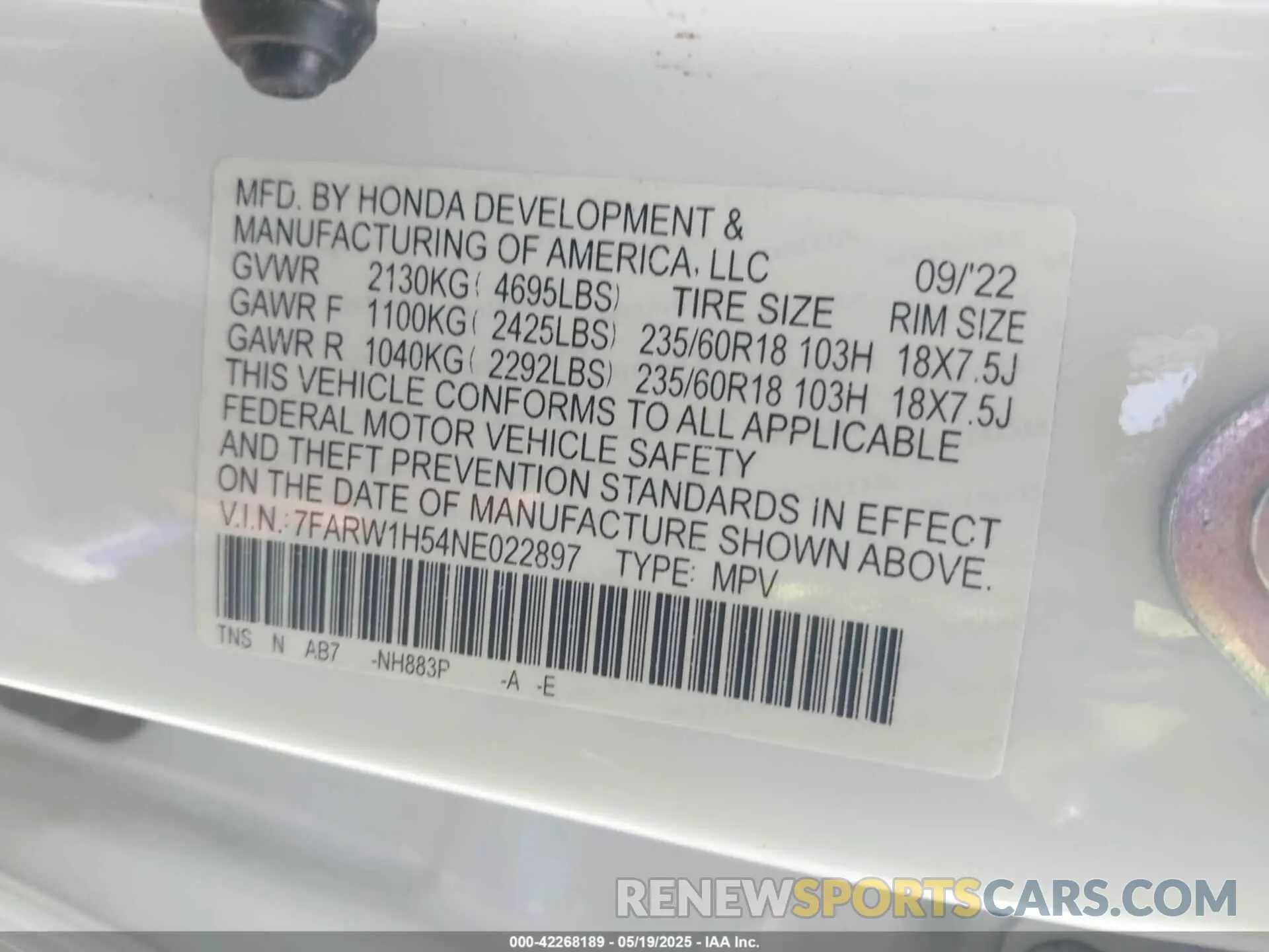 9 fotografías del automóvil dañado 7FARW1H54NE022897 HONDA CR-V 2022