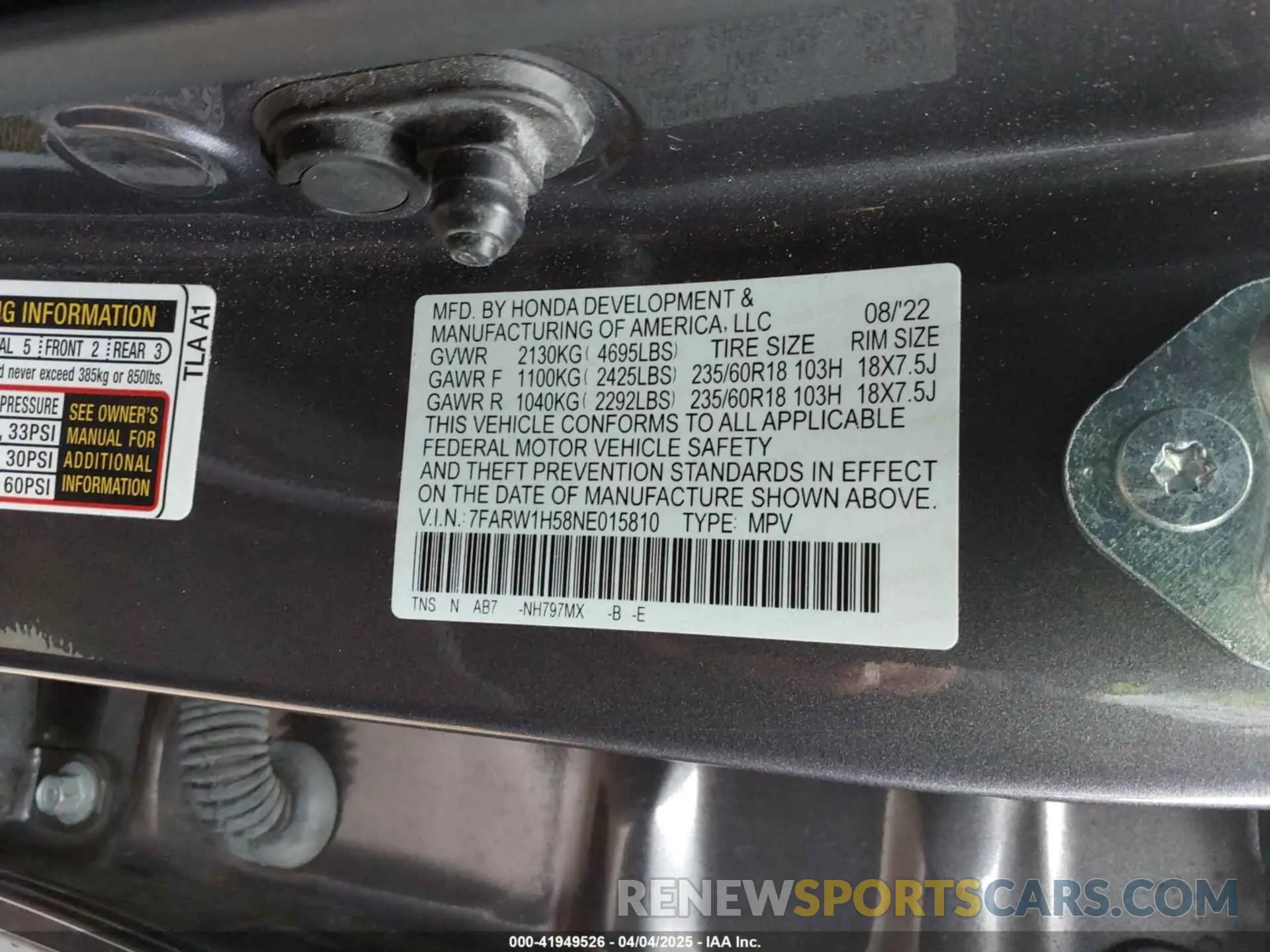 9 fotografías del automóvil dañado 7FARW1H58NE015810 HONDA CR-V 2022