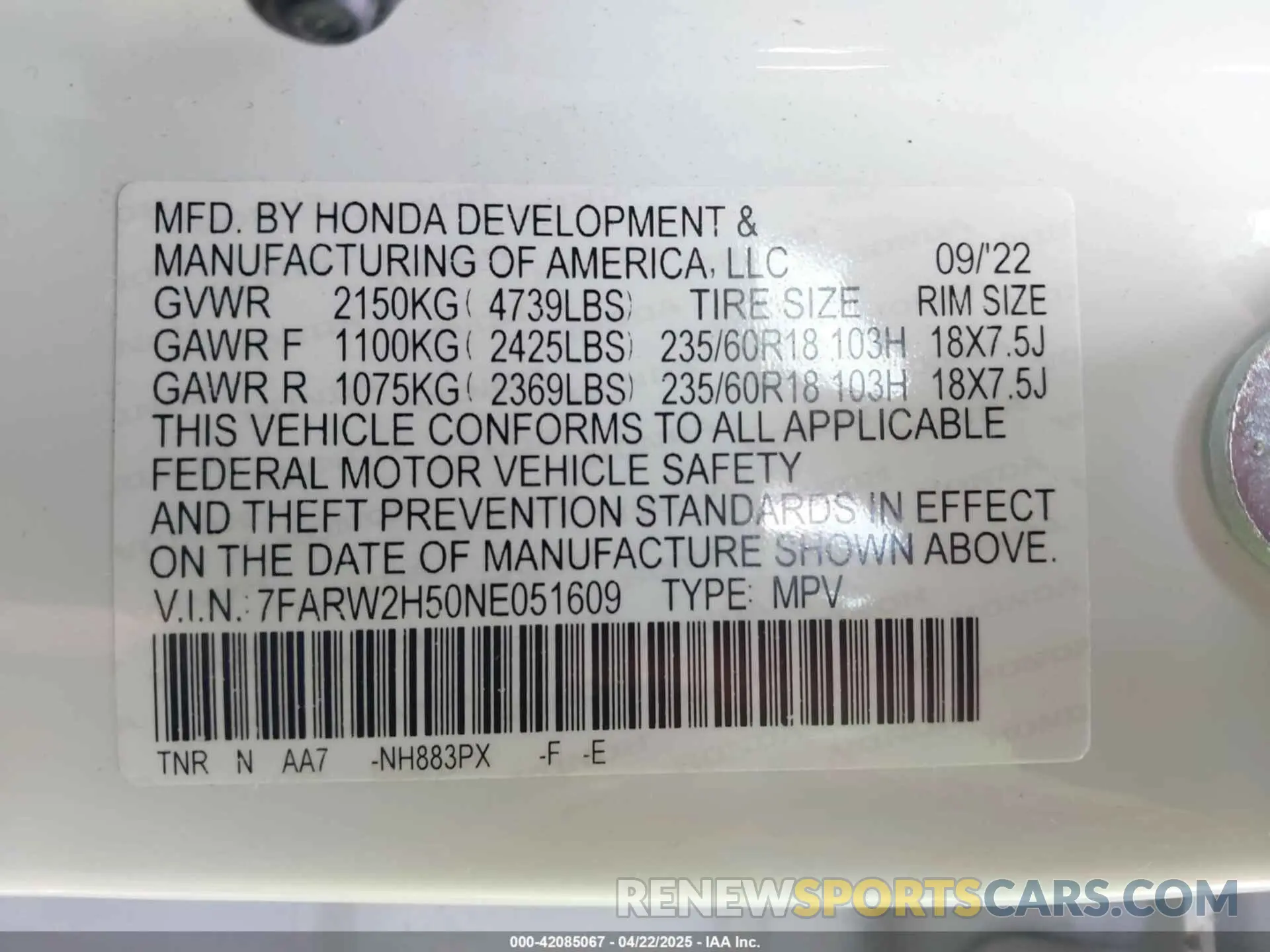 9 fotografías del automóvil dañado 7FARW2H50NE051609 HONDA CR-V 2022