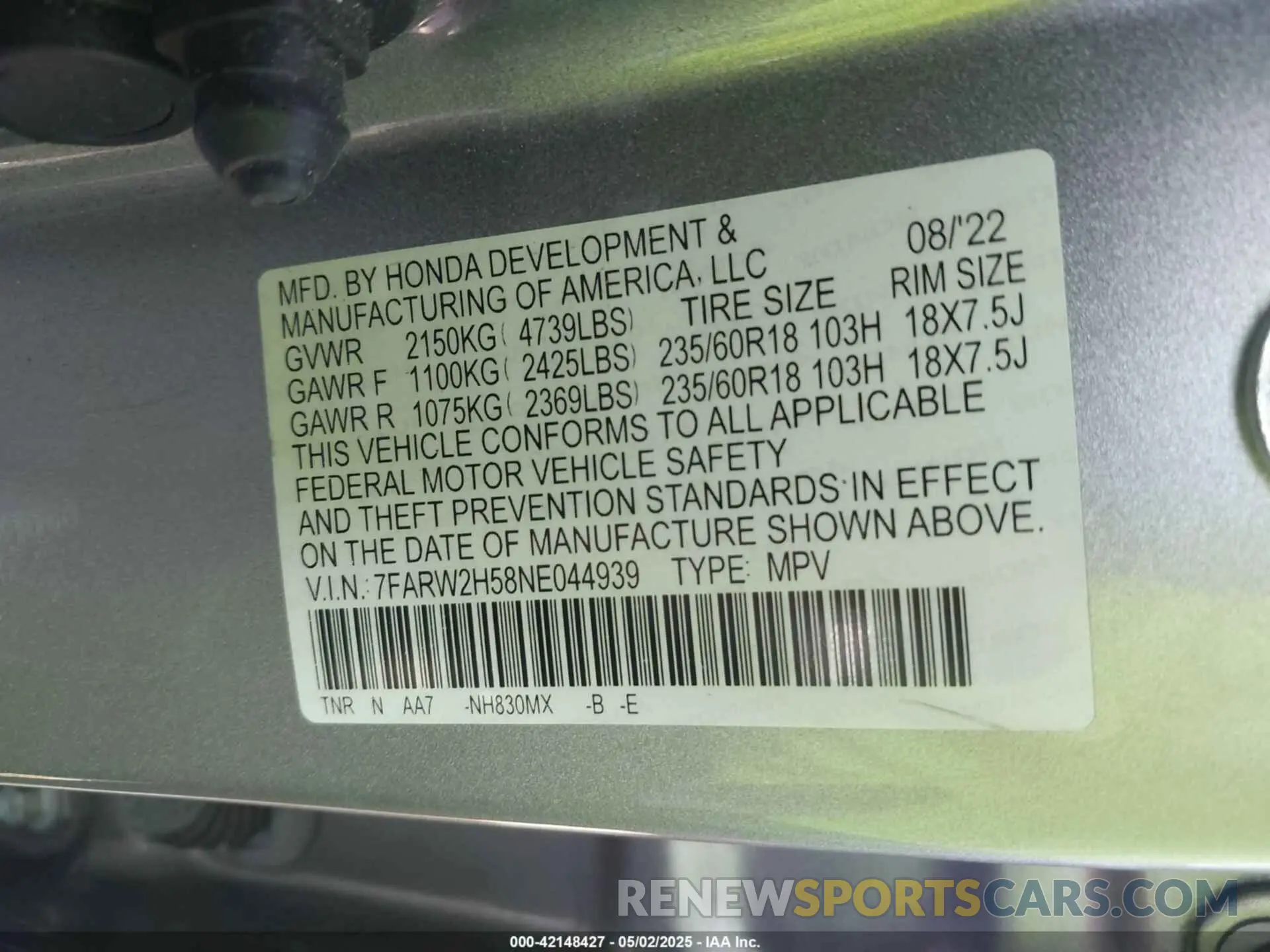 9 fotografías del automóvil dañado 7FARW2H58NE044939 HONDA CR-V 2022