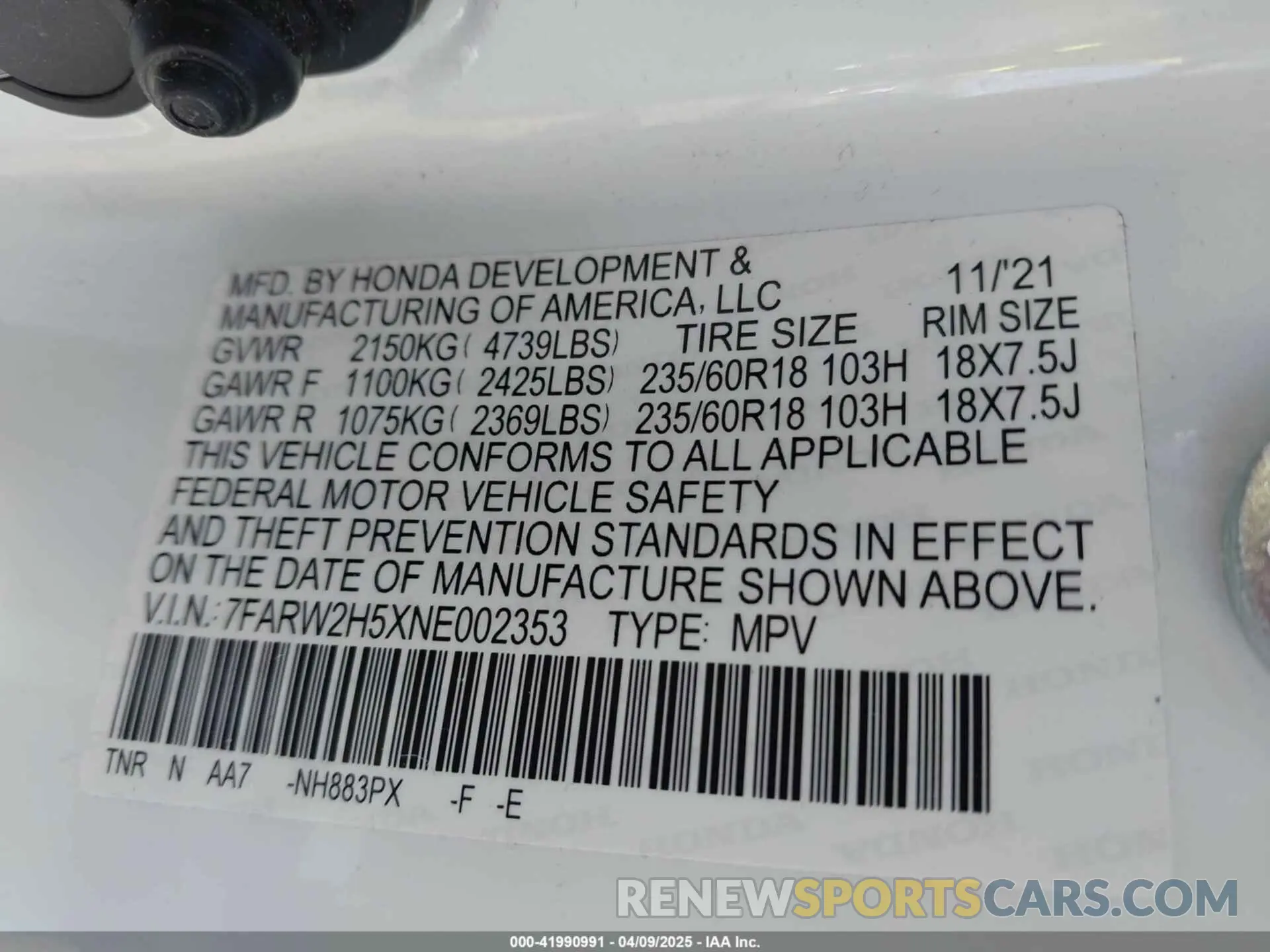 9 fotografías del automóvil dañado 7FARW2H5XNE002353 HONDA CR-V 2022
