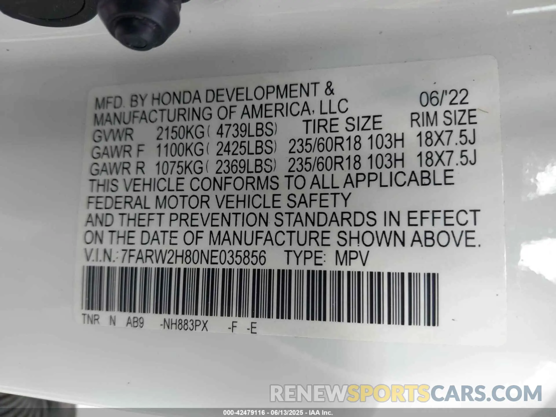 9 fotografías del automóvil dañado 7FARW2H80NE035856 HONDA CR-V 2022