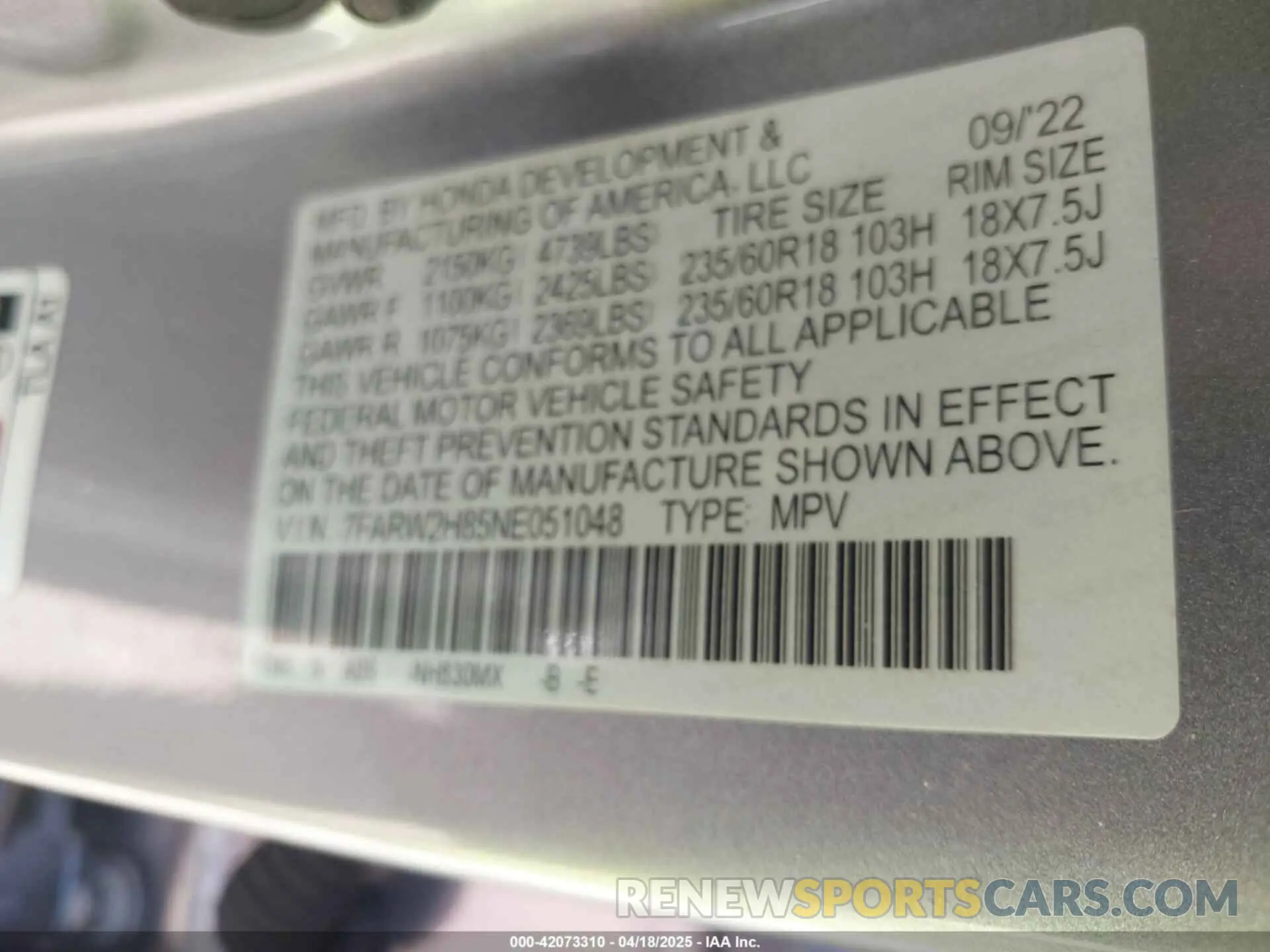9 fotografías del automóvil dañado 7FARW2H85NE051048 HONDA CR-V 2022