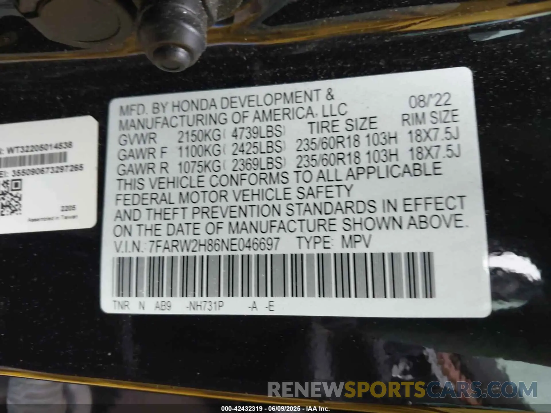 9 fotografías del automóvil dañado 7FARW2H86NE046697 HONDA CR-V 2022
