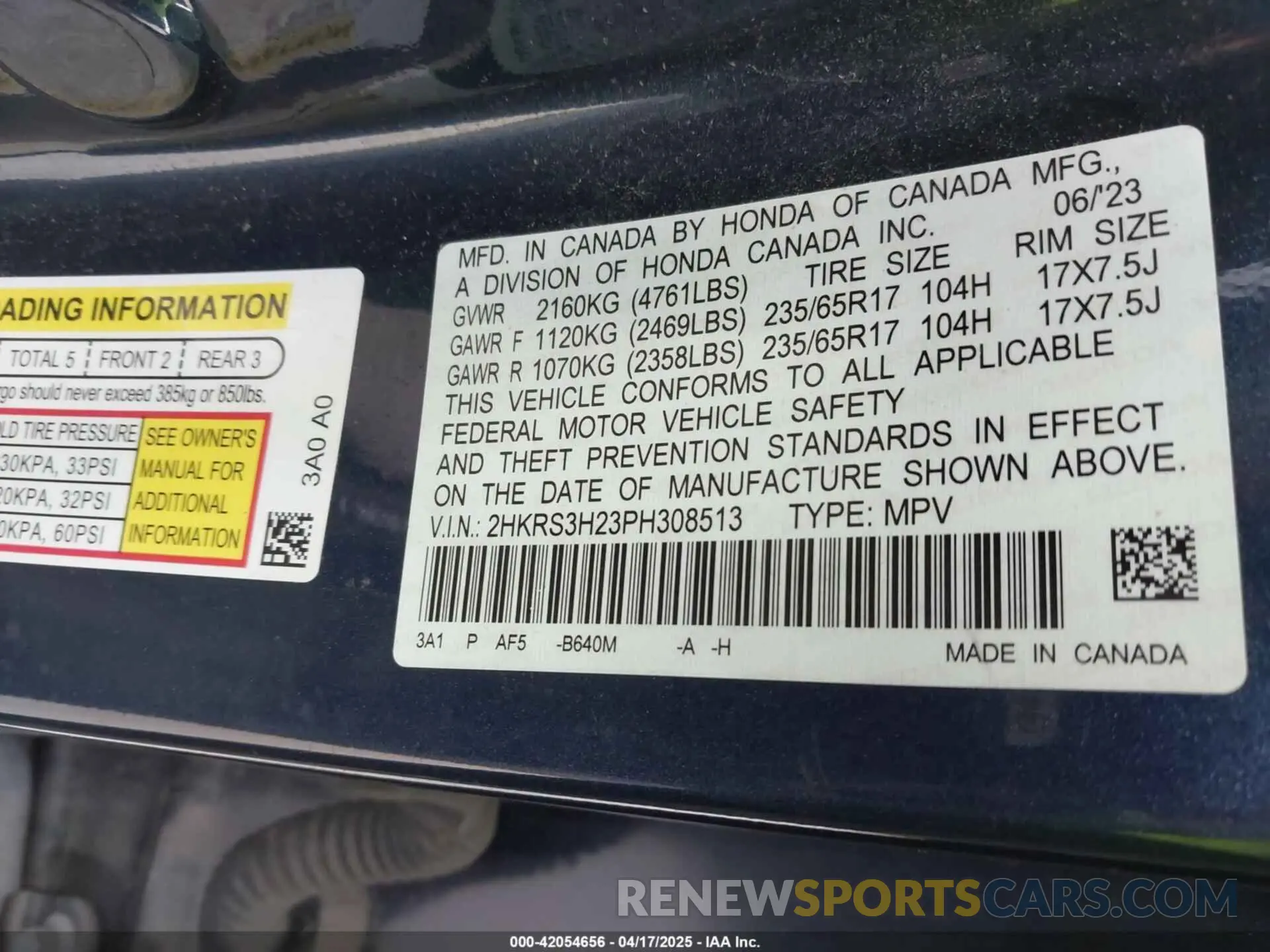9 fotografías del automóvil dañado 2HKRS3H23PH308513 HONDA CR-V 2023