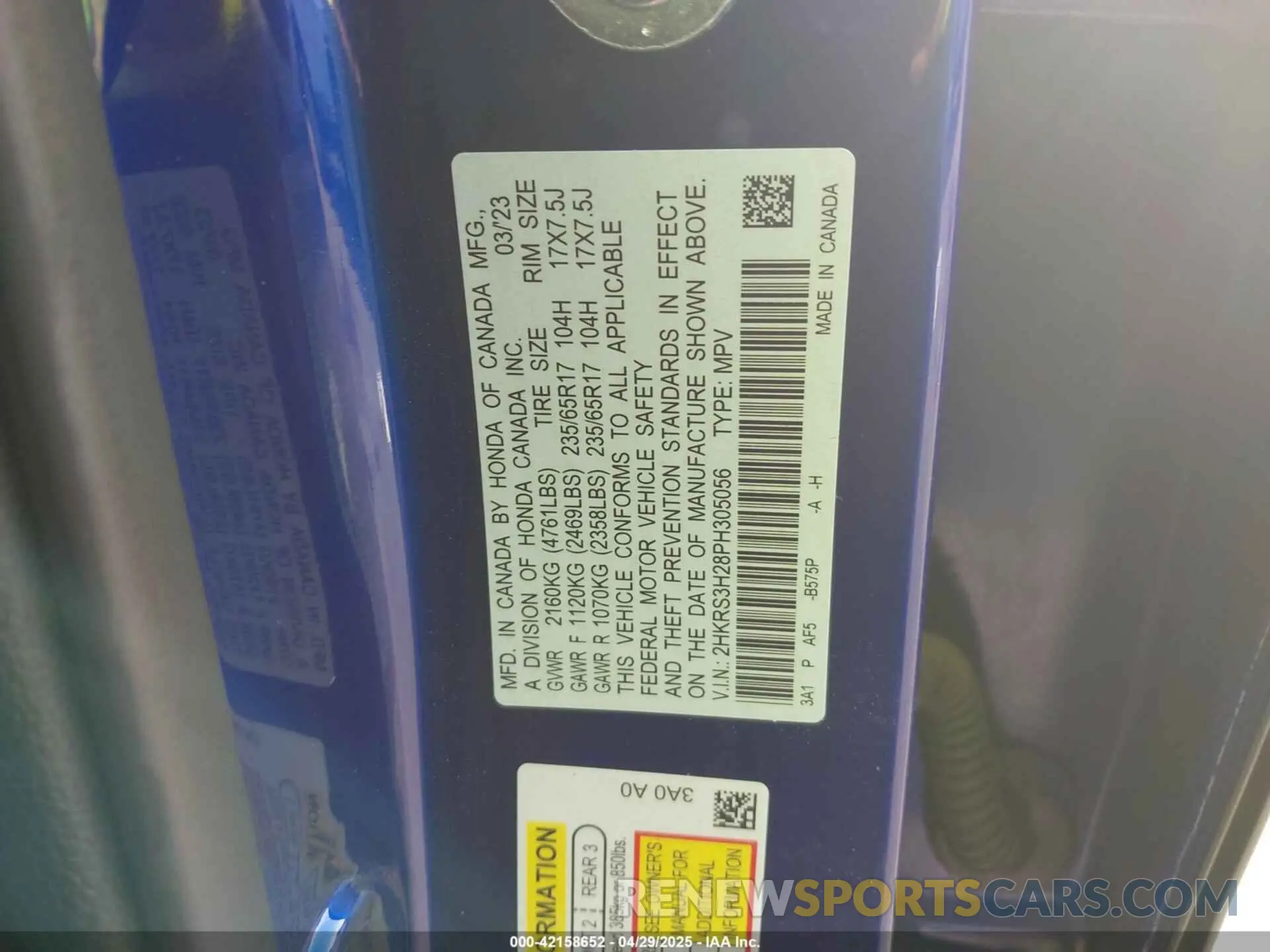 9 fotografías del automóvil dañado 2HKRS3H28PH305056 HONDA CR-V 2023