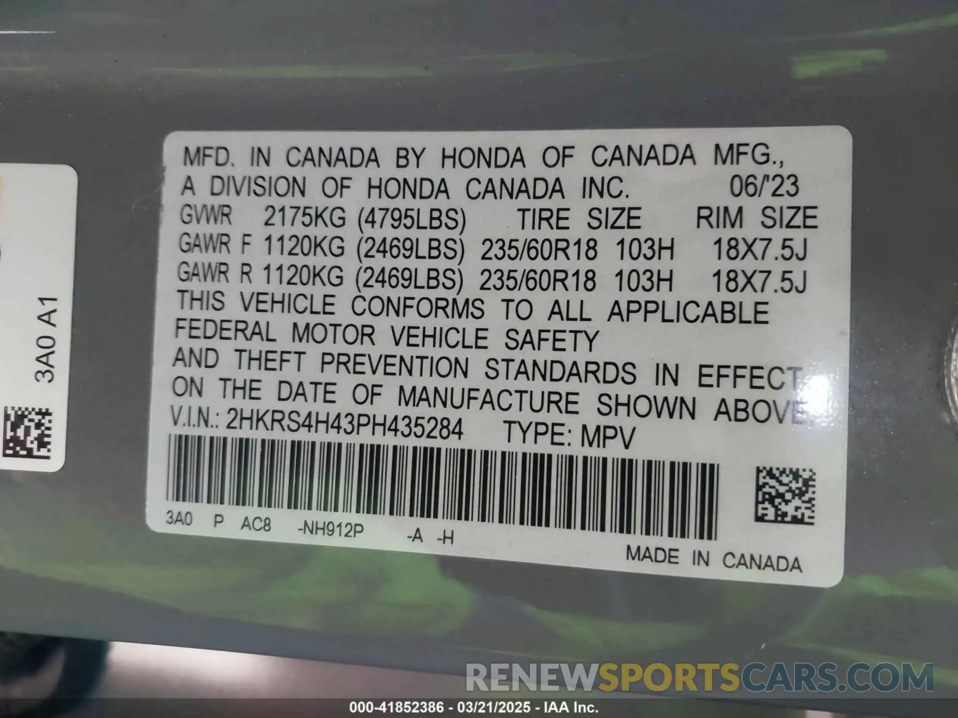 9 fotografías del automóvil dañado 2HKRS4H43PH435284 HONDA CR-V 2023