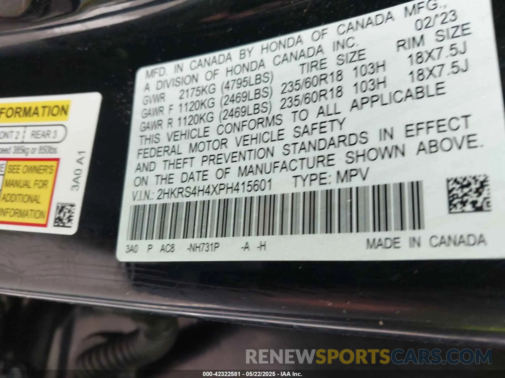 9 fotografías del automóvil dañado 2HKRS4H4XPH415601 HONDA CR-V 2023