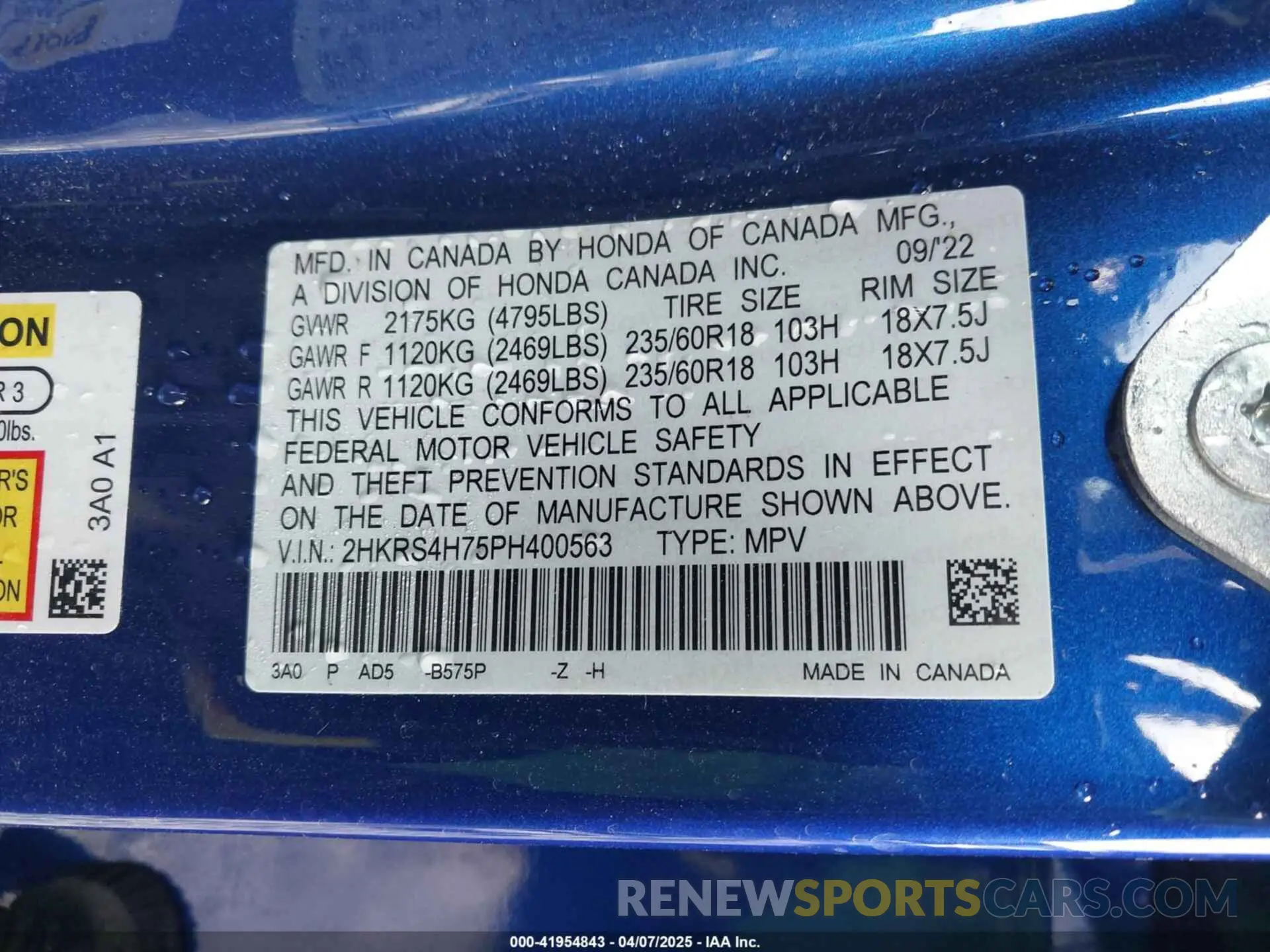 9 fotografías del automóvil dañado 2HKRS4H75PH400563 HONDA CR-V 2023