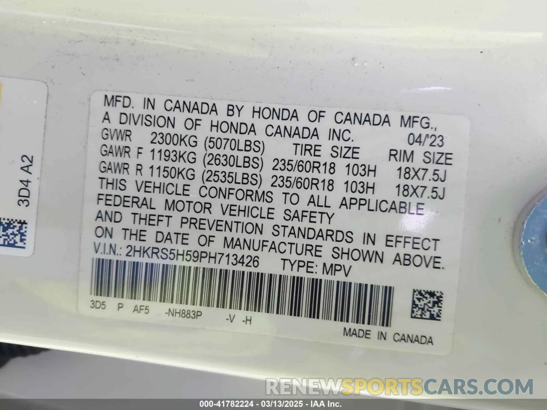 9 fotografías del automóvil dañado 2HKRS5H59PH713426 HONDA CR-V 2023