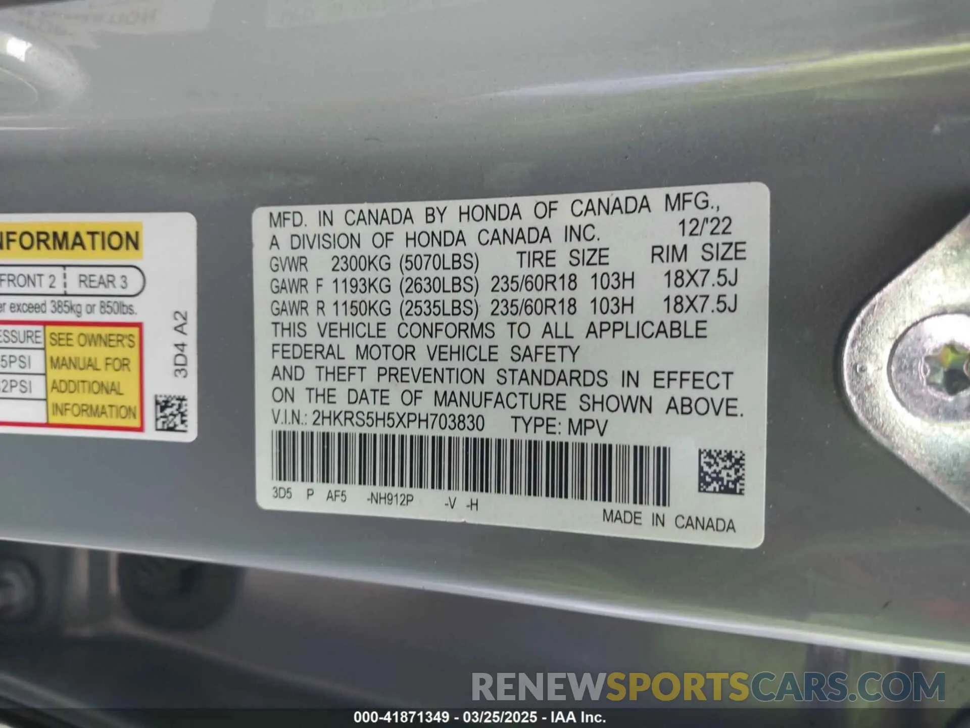 9 fotografías del automóvil dañado 2HKRS5H5XPH703830 HONDA CR-V 2023