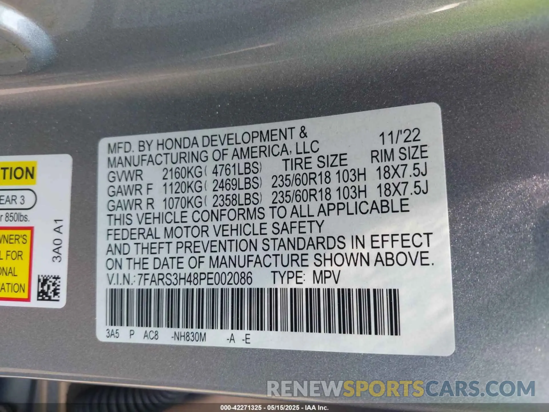 9 fotografías del automóvil dañado 7FARS3H48PE002086 HONDA CR-V 2023