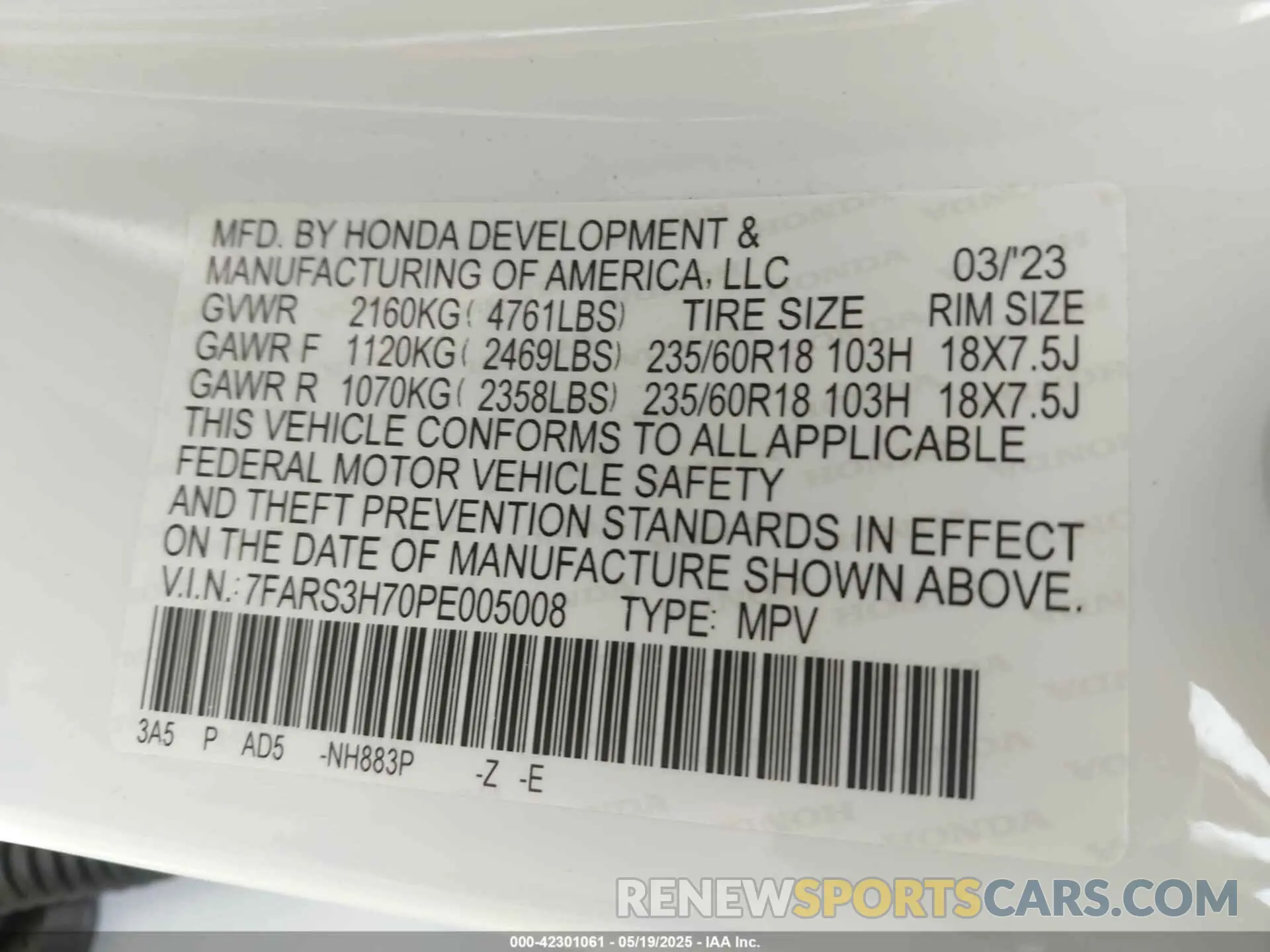 9 fotografías del automóvil dañado 7FARS3H70PE005008 HONDA CR-V 2023