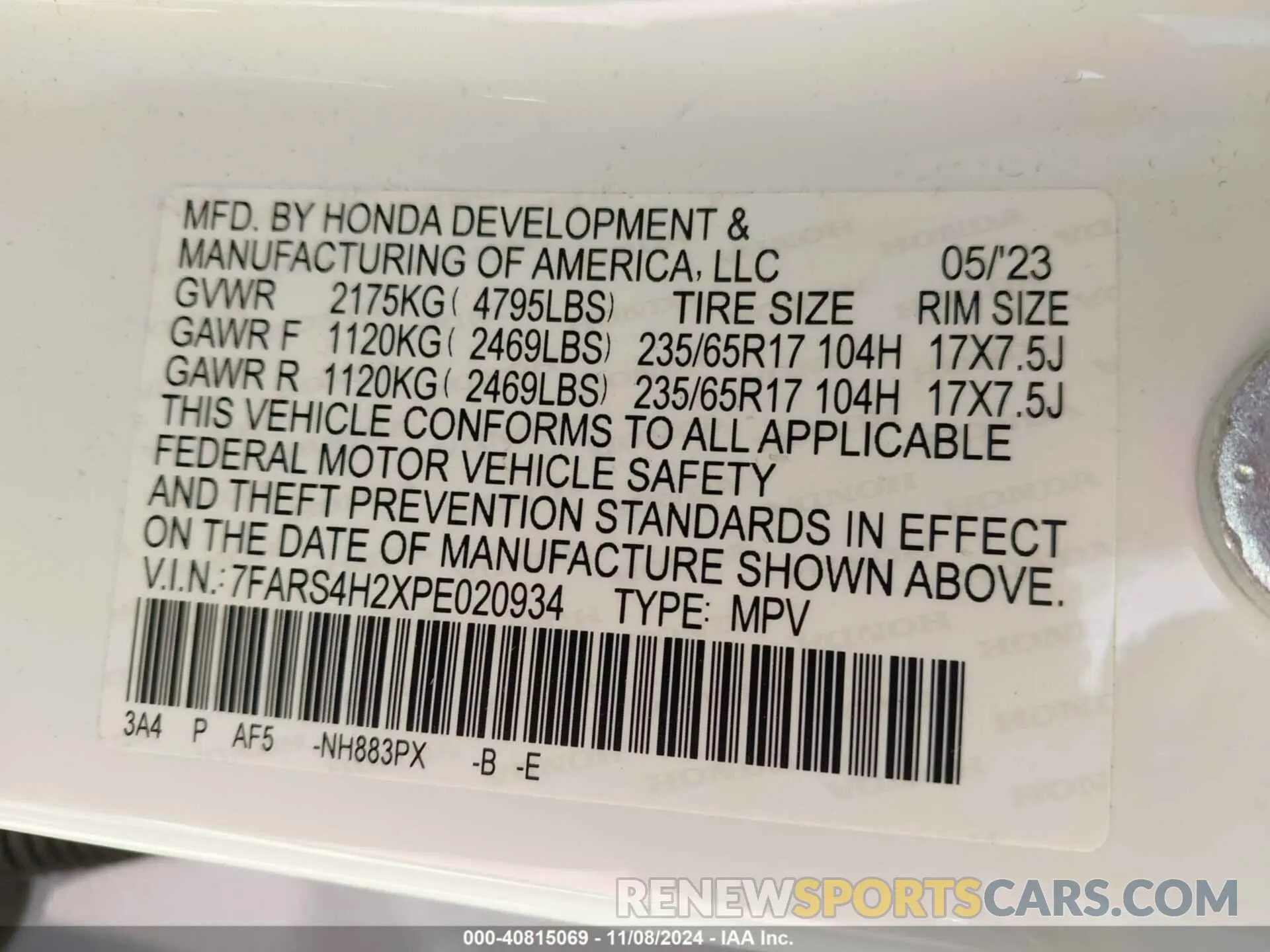 9 fotografías del automóvil dañado 7FARS4H2XPE020934 HONDA CR-V 2023